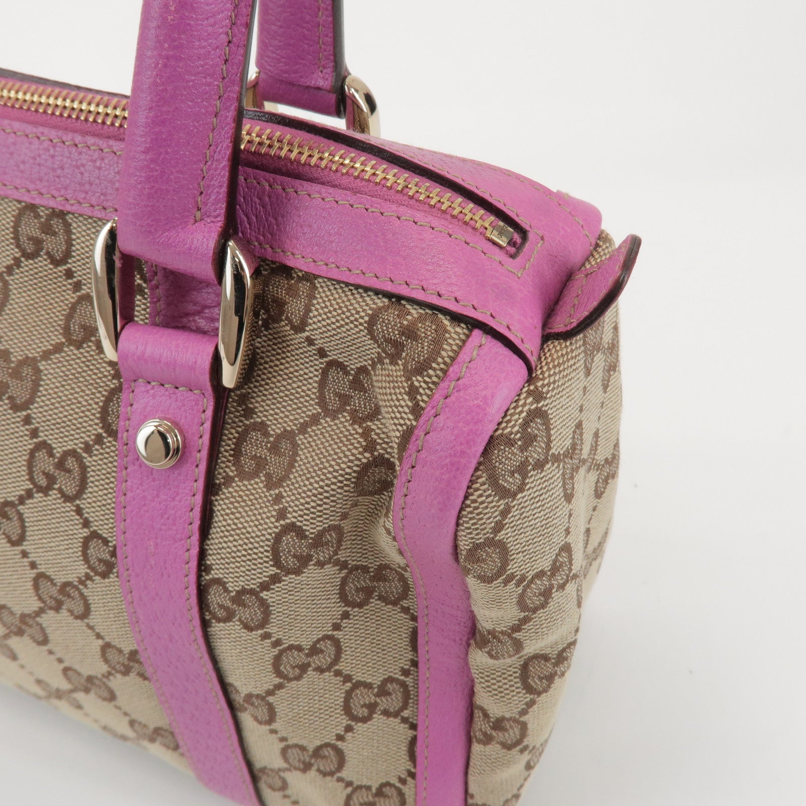 GUCCI Abbey GG Canvas Leather Mini Boston Bag Beige Fuchsia 130942