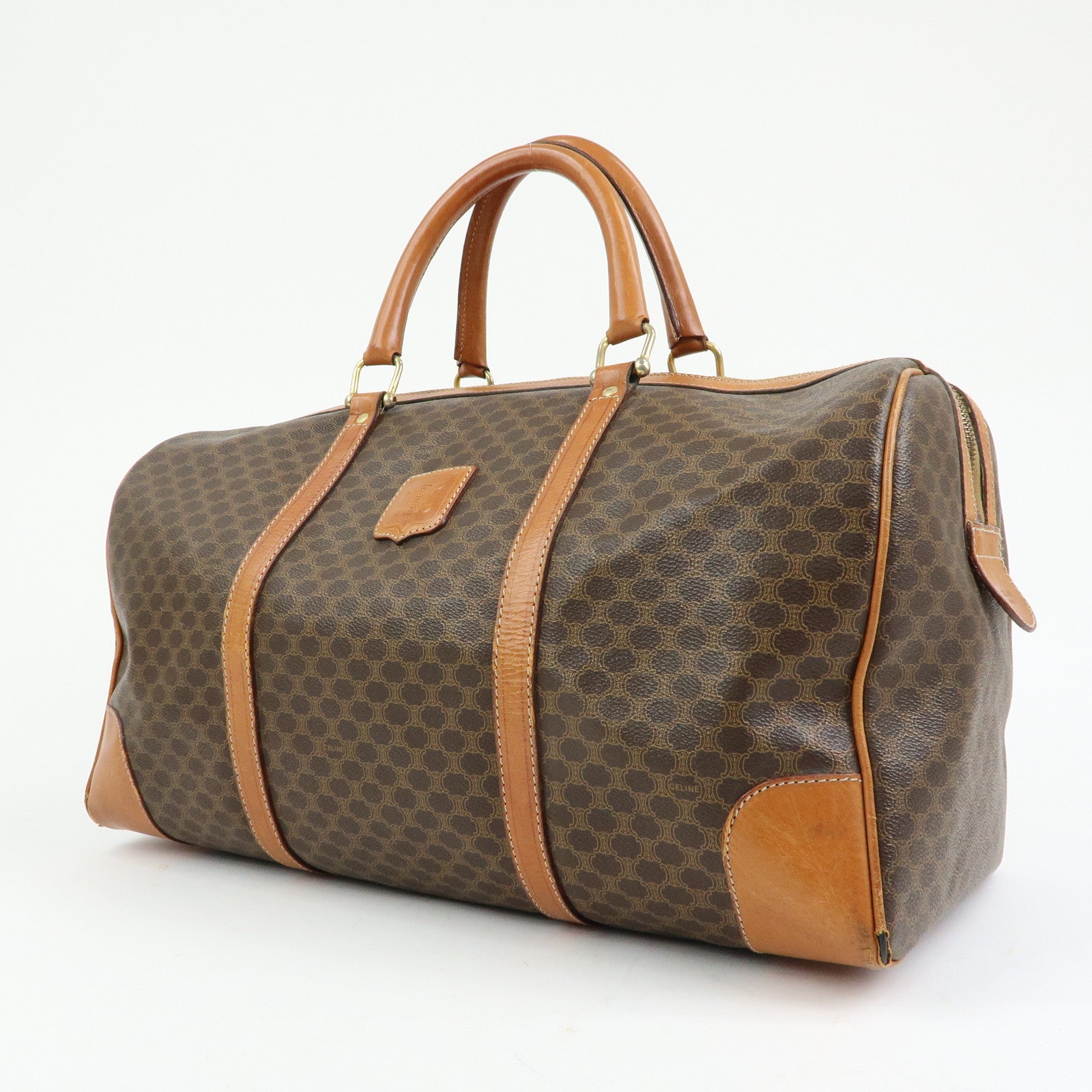 CELINE Macadam PVC Leather Boston Bag Hand Bag Brown