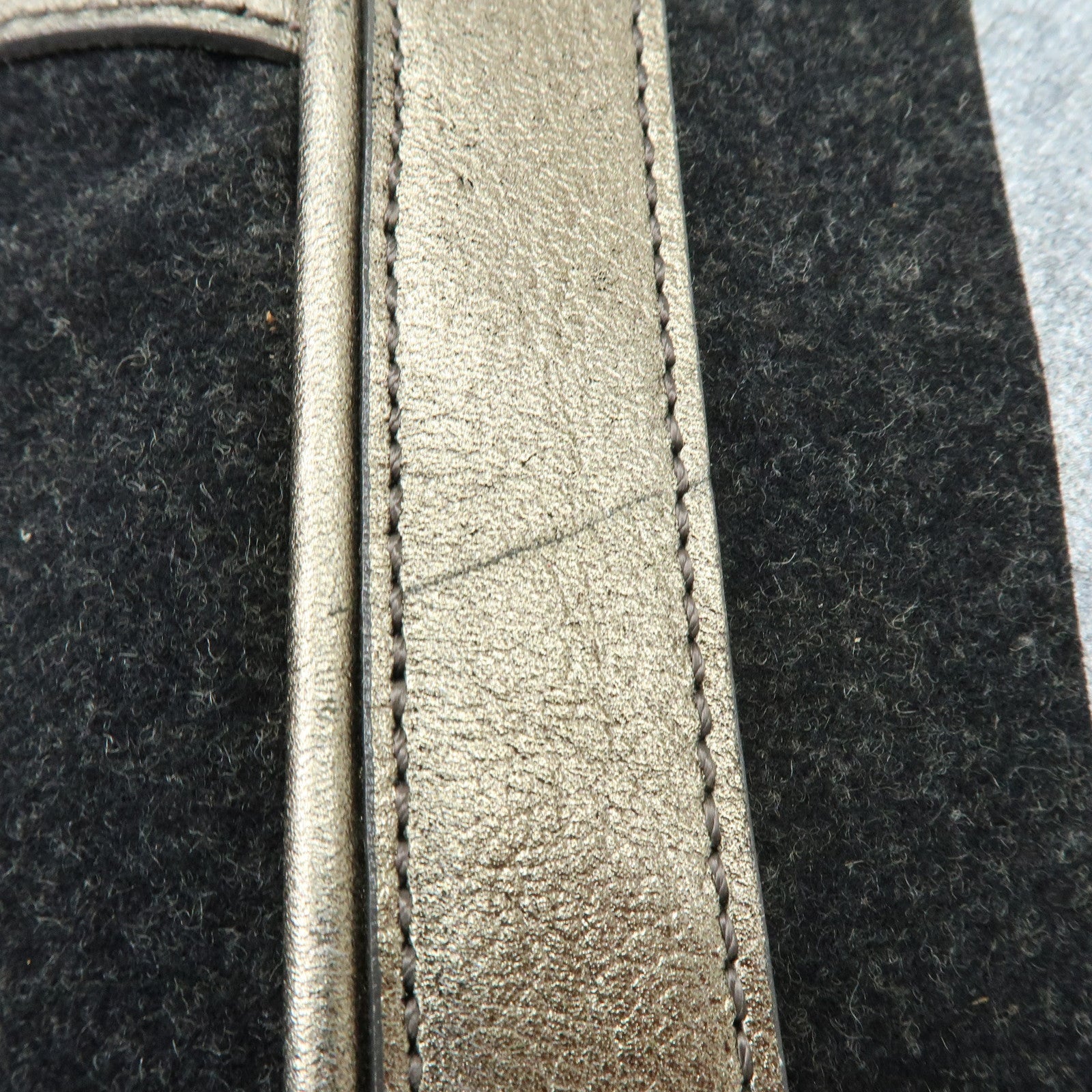 BURBERRY Blue Label Wool Leather Tote Bag Shoulder Bag Black Gold