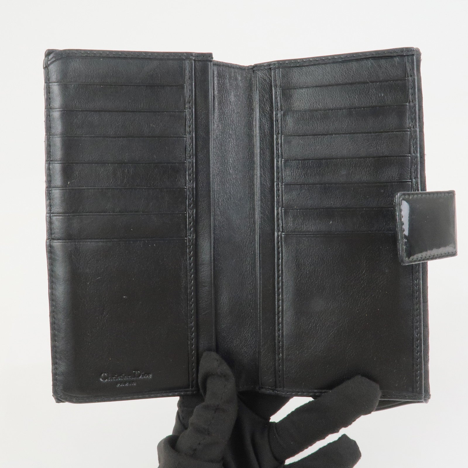 Christian Dior Trotter Canvas Patent Leather Saddle Wallet Black