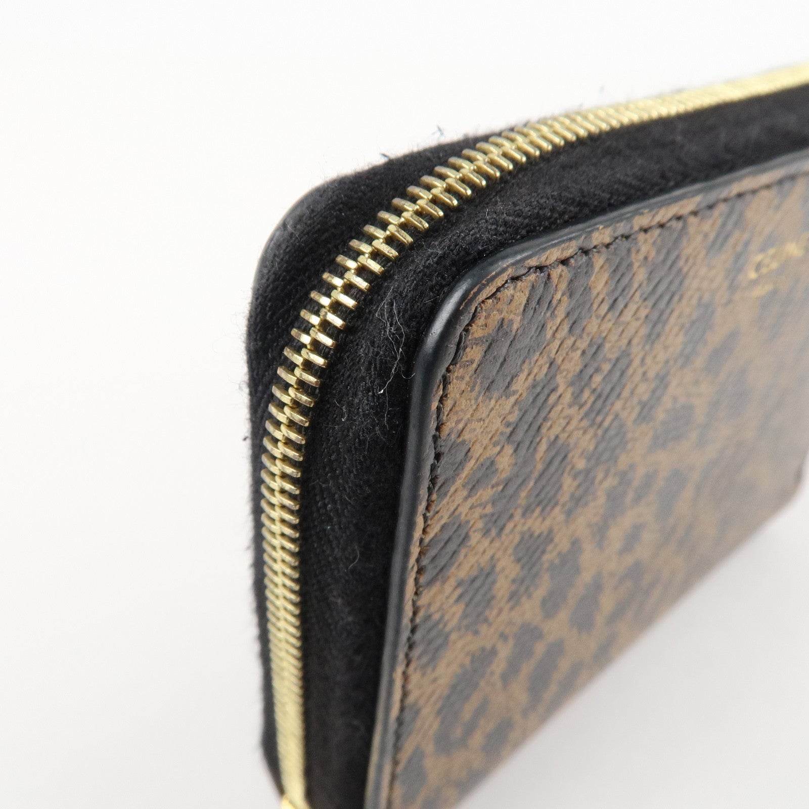 CELINE Leather Round Zippy Compact Wallet Brown Used