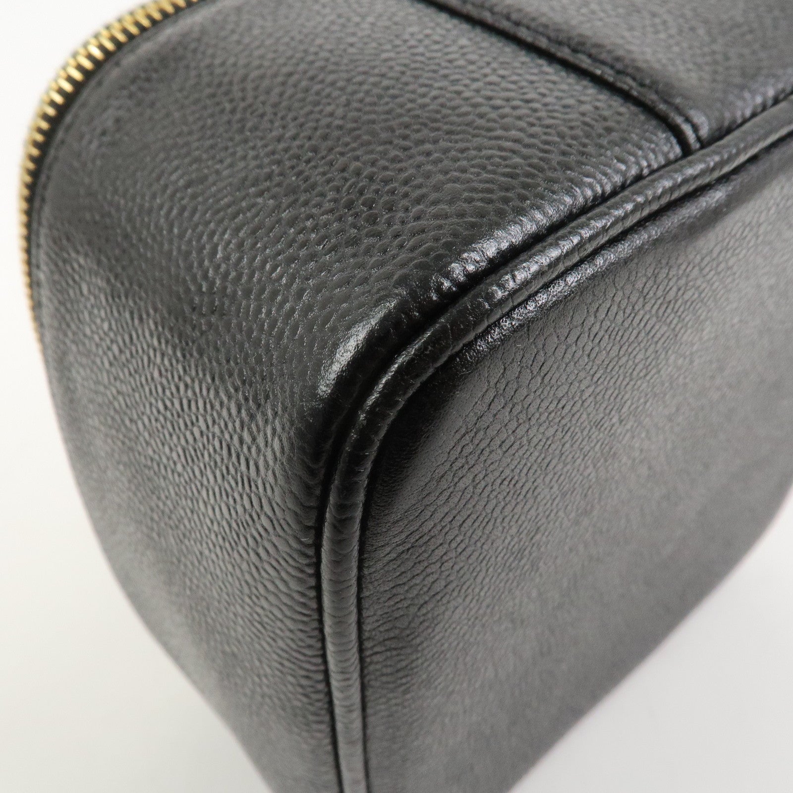 CHANEL Caviarskin COCO Mark Vanity Bag Hand Bag Black A01997