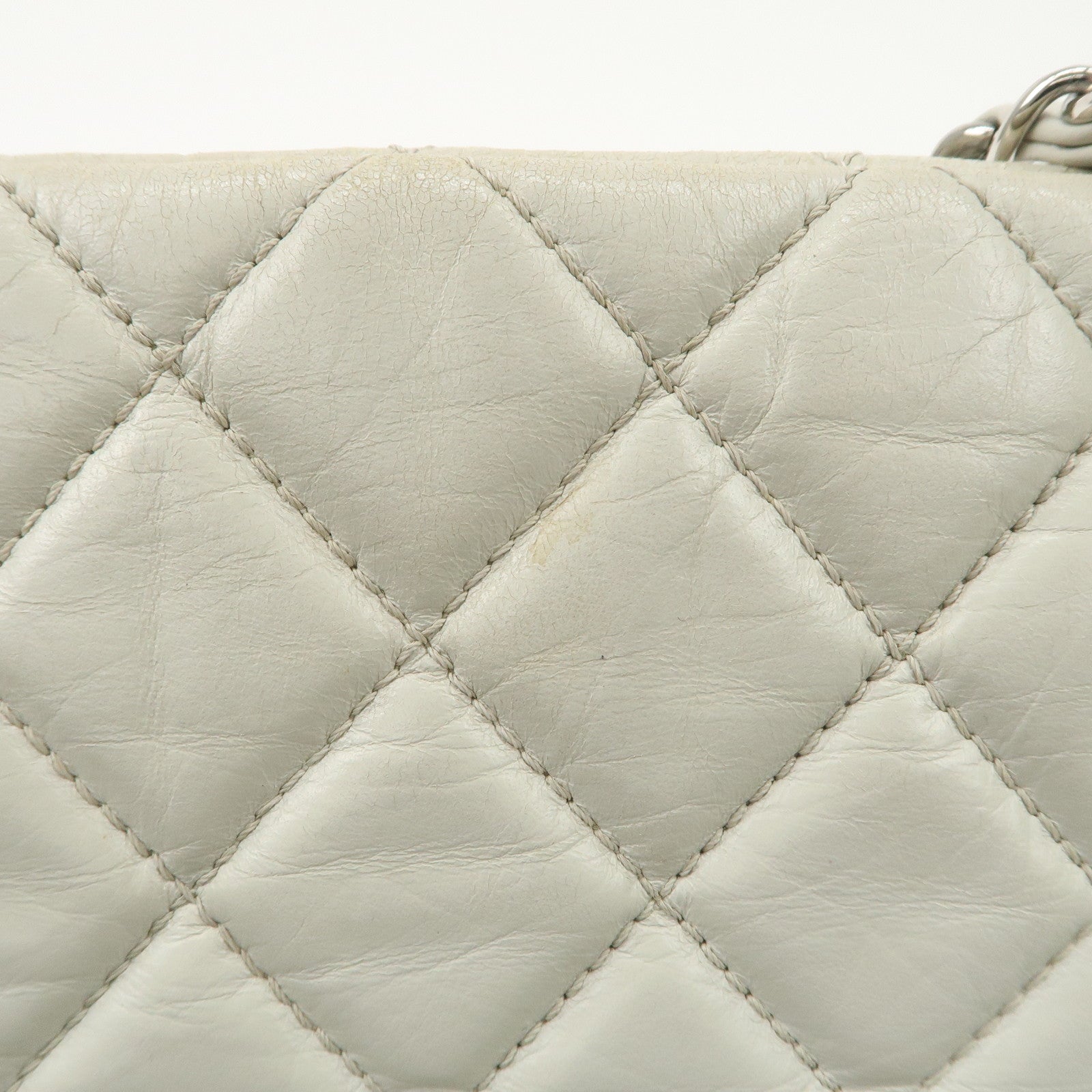 CHANEL Cambon Line Cotton Club Lamb Skin Shoulder Bag Hand Bag White A34318 Used