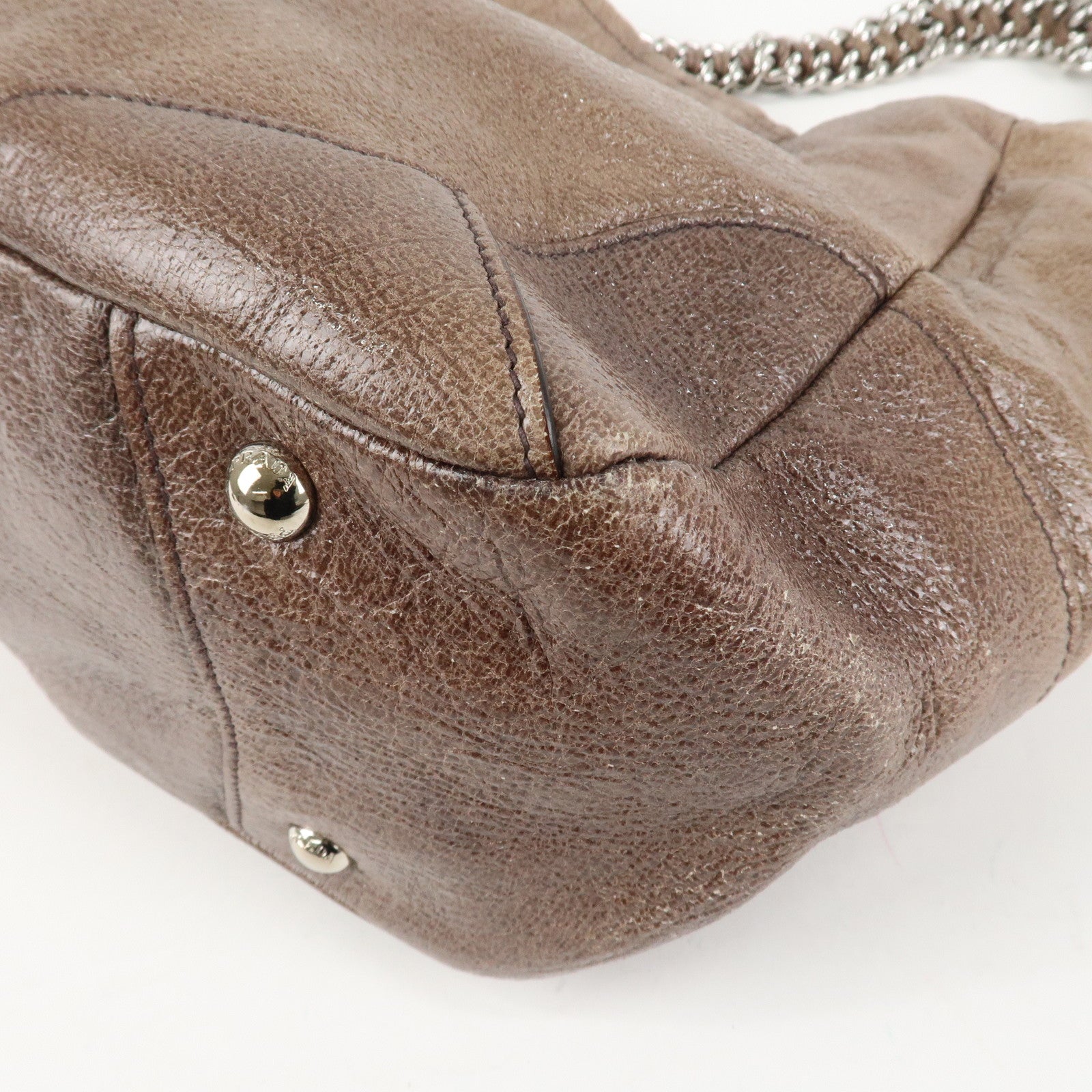 PRADA Logo Leather Shoulder Bag Hand Bag Brown Used