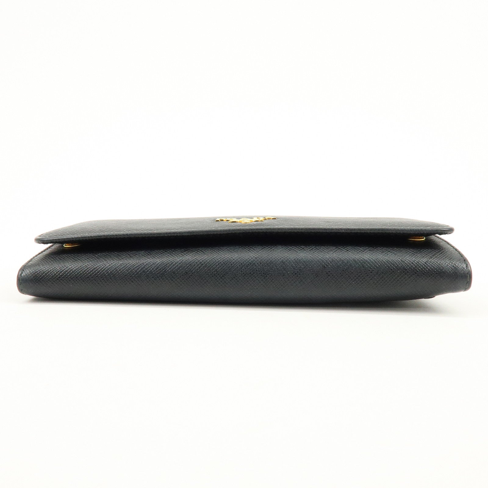 PRADA Saffiano Leather Flap Bi-Fold Long Wallet Black 1MH132