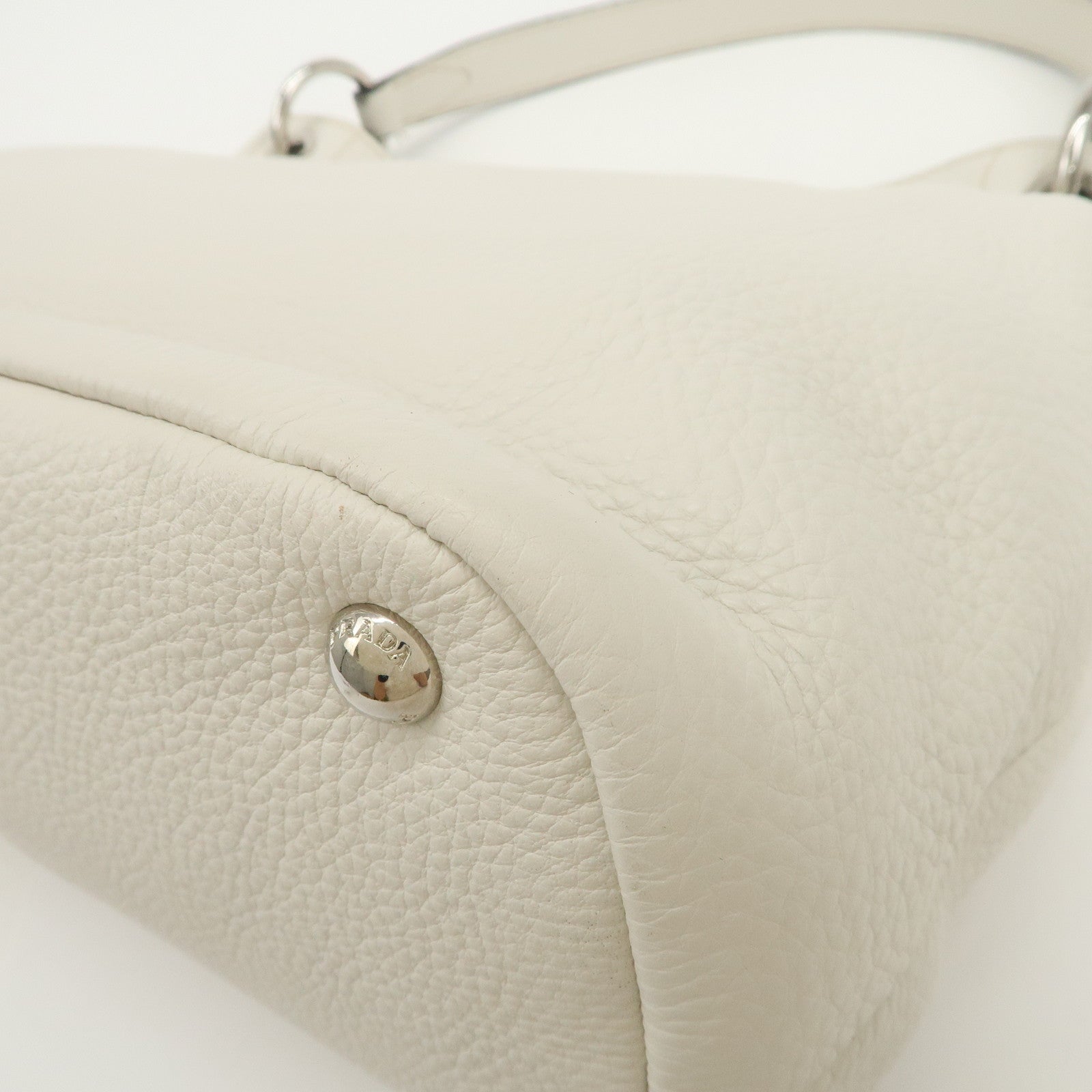 PRADA Triangle Logo Leather Shoulder Bag White BR5124