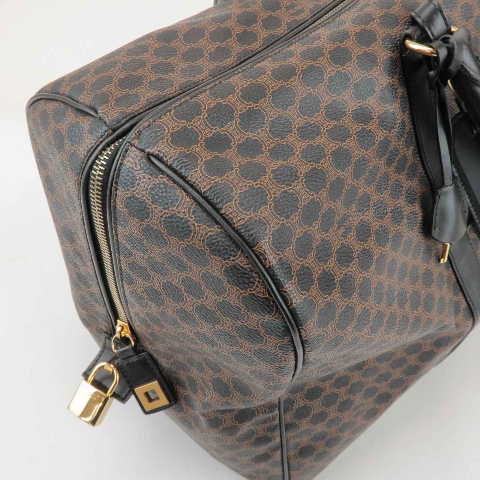 CELINE Macadam PVC Leather Boston Bag Hand Bag Black Brown