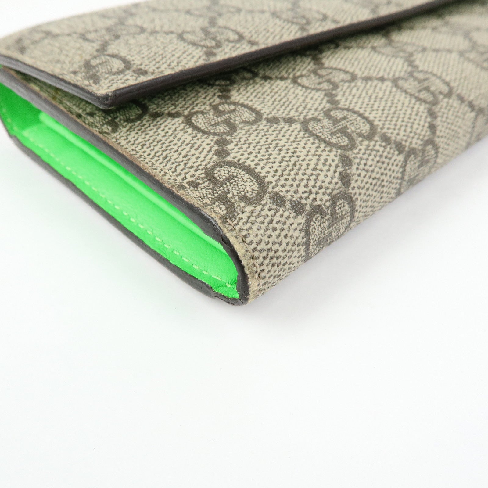 GUCCI GG Supreme Leather Long Flap Wallet Beige Green 323223