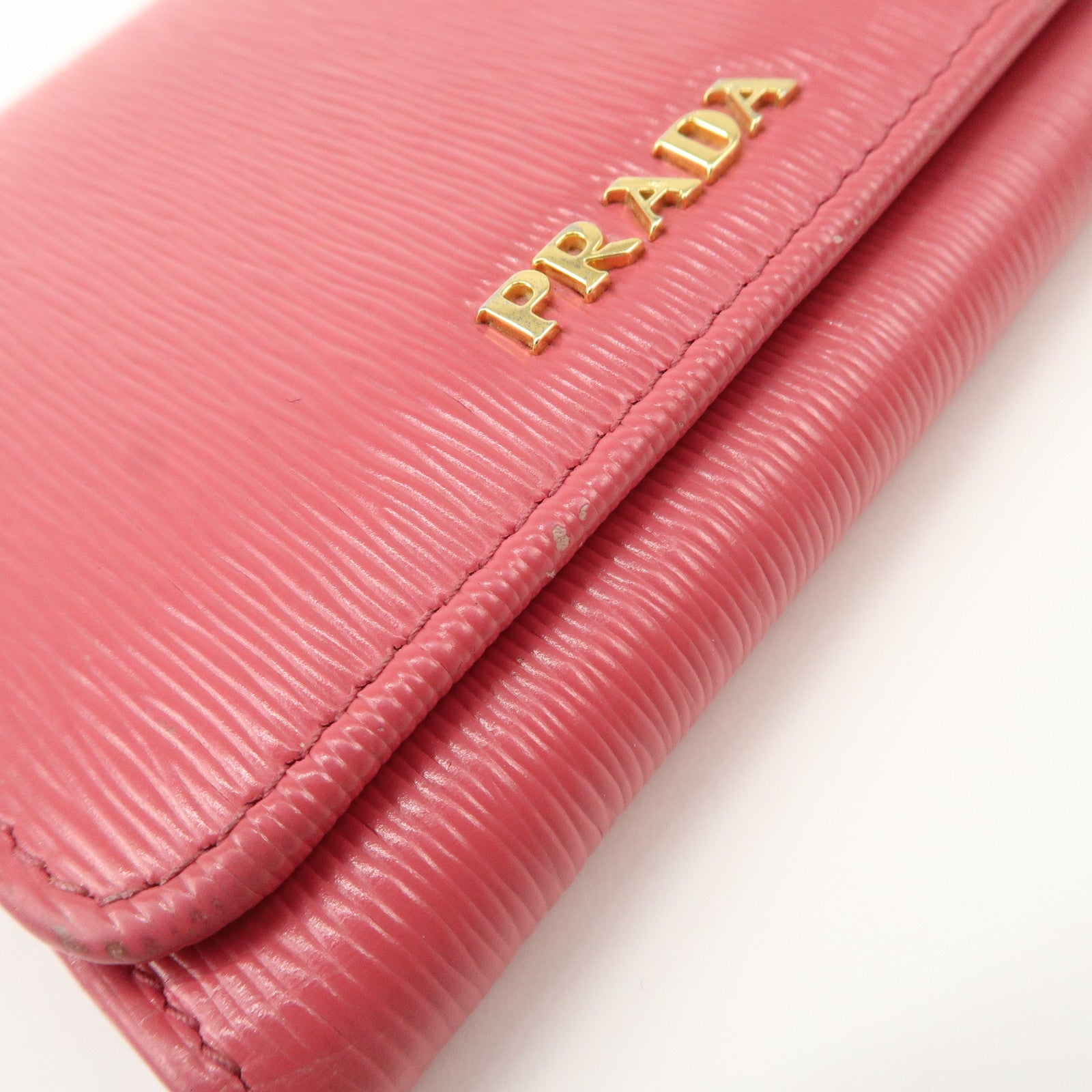 PRADA Saffiano Leather Trifold Compact Wallet Pink 1MH176 Used