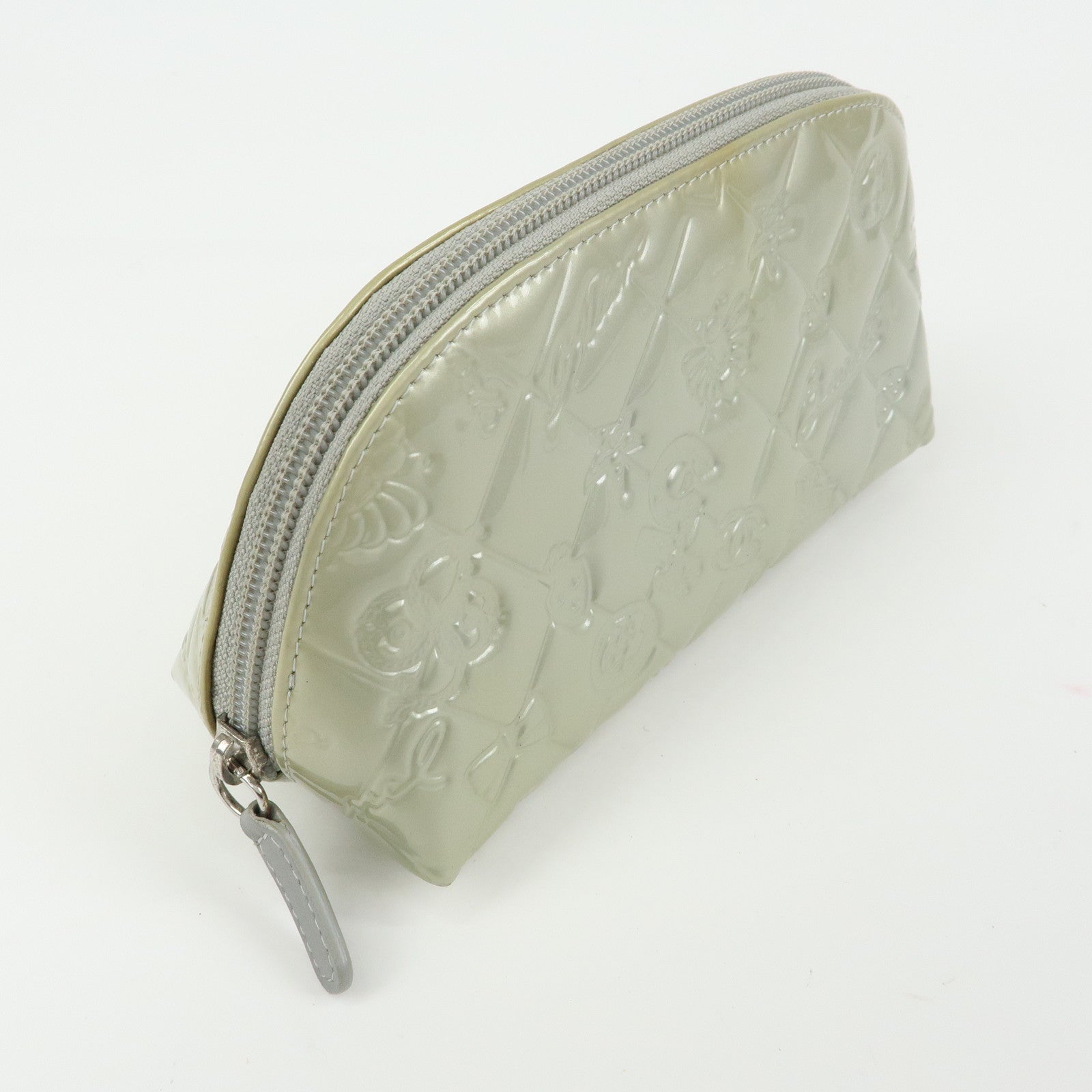 CHANEL Icon Line Patent Leather Cosmetic Pouch Champaign Gold