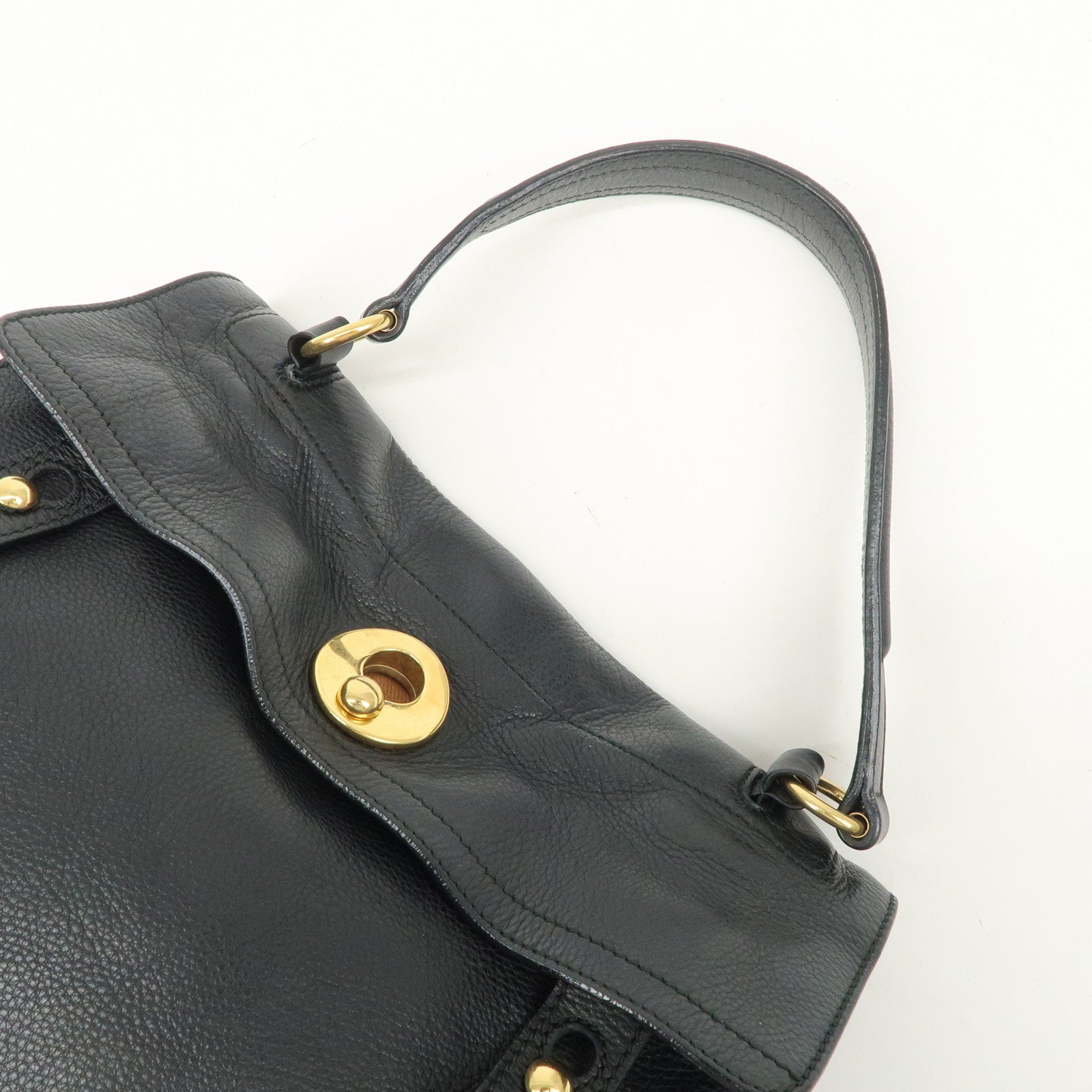 SAINT LAURENT Leather Shoulder Bag Black Brown Gold HDW 229680