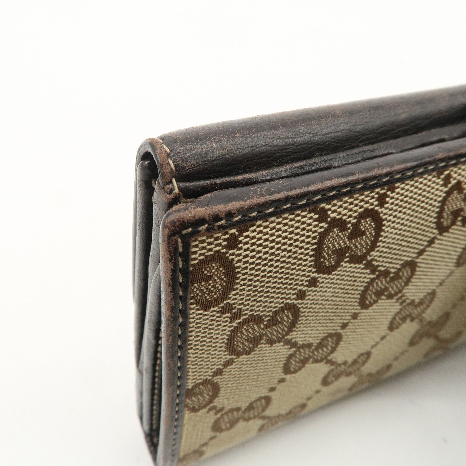 GUCCI Lovely Heart GG Canvas Leather Bi-fold Long Wallet Brown 203550 Used