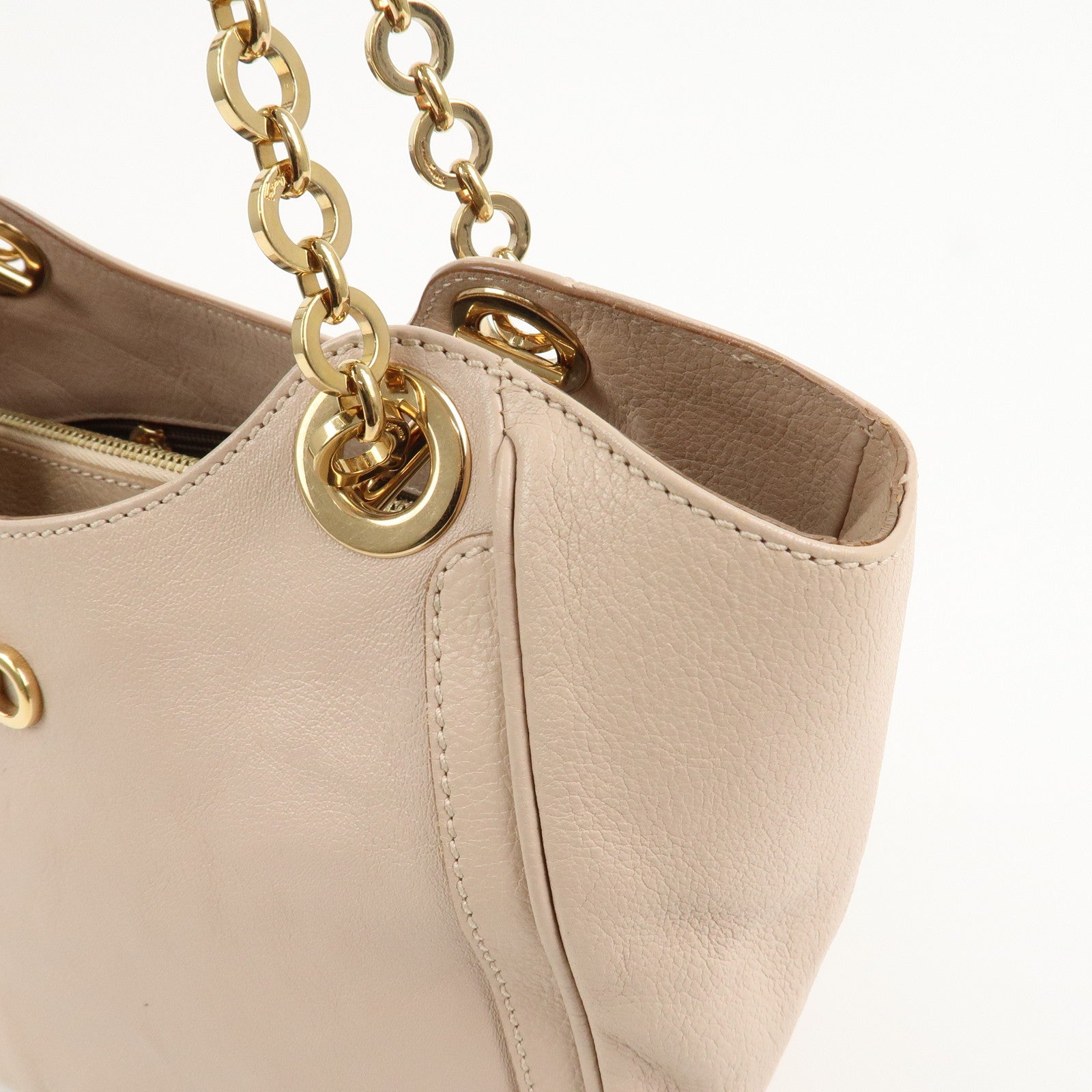 Ferragamo Leather Shoulder Bag Hand Bag Pink Beige Gold