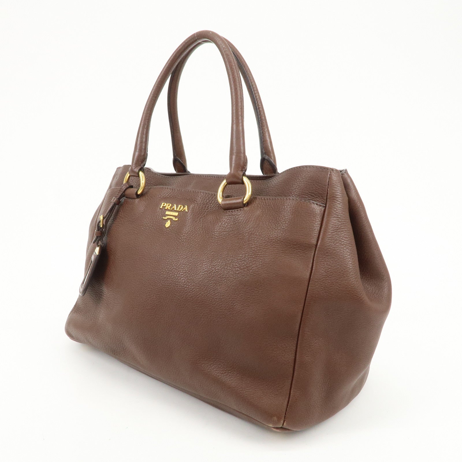 PRADA Vitello Daino Leather 2Way Shoulder Bag Tote Bag Brown BR4393