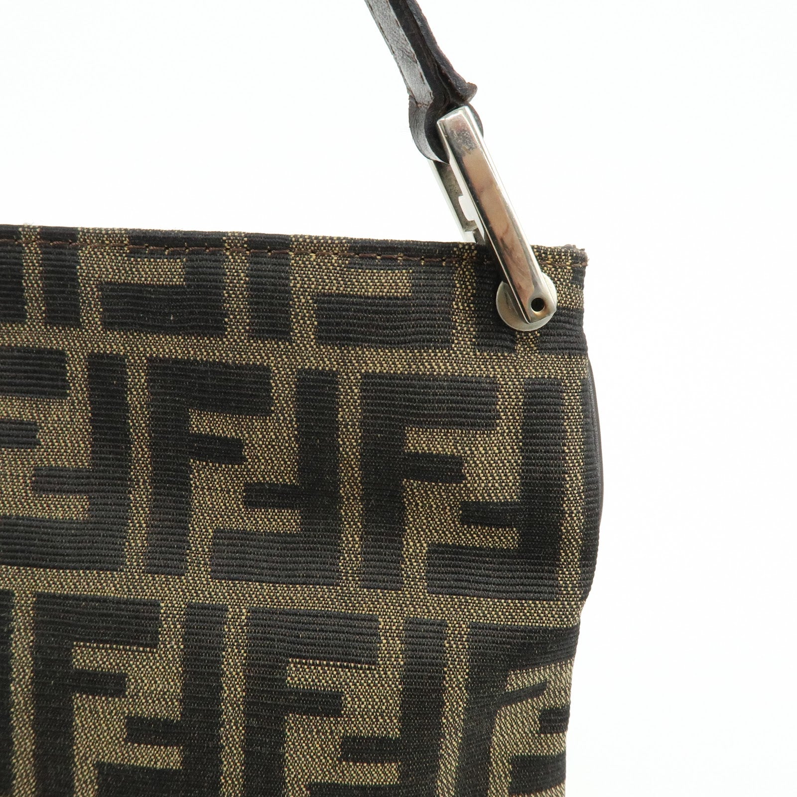 FENDI Zucca Canvas Leather Shoulder Bag Brown Black 83150820992