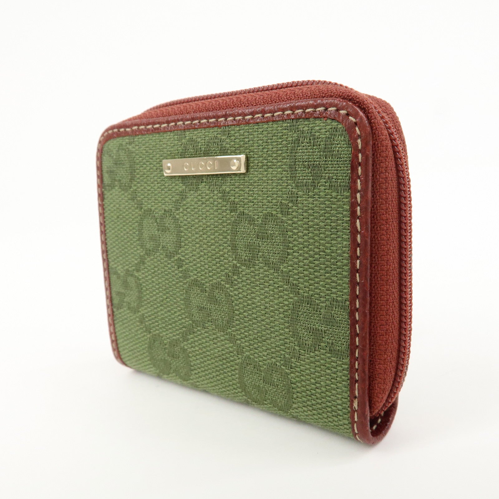 GUCCI GG Canvas Leather Coin Case Coin Purse Green 115255