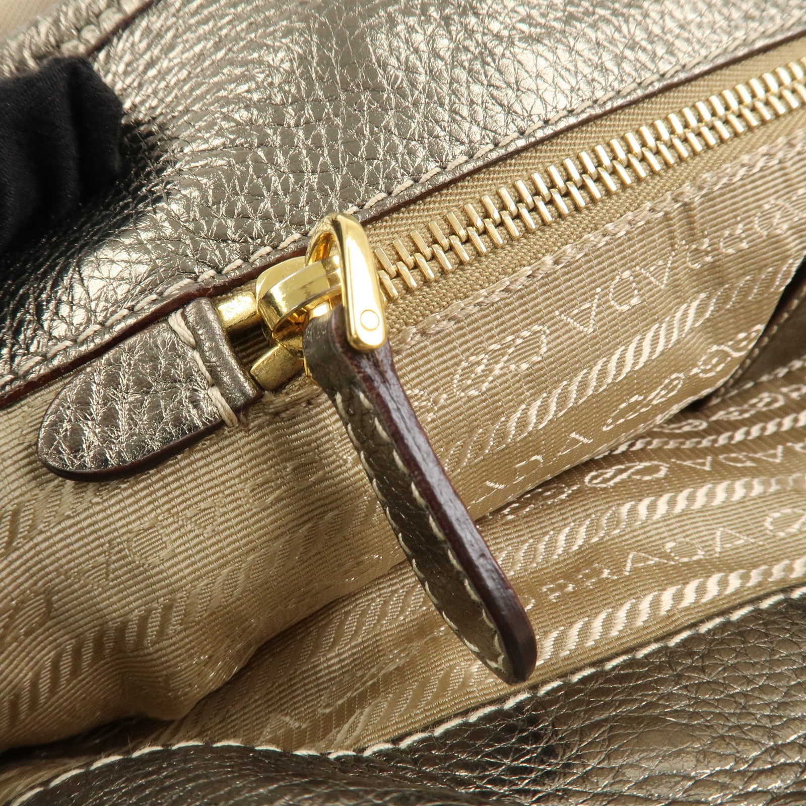 PRADA Nylon Jacquard 2Way Tote Shoulder Bag Beige BN1452 Used