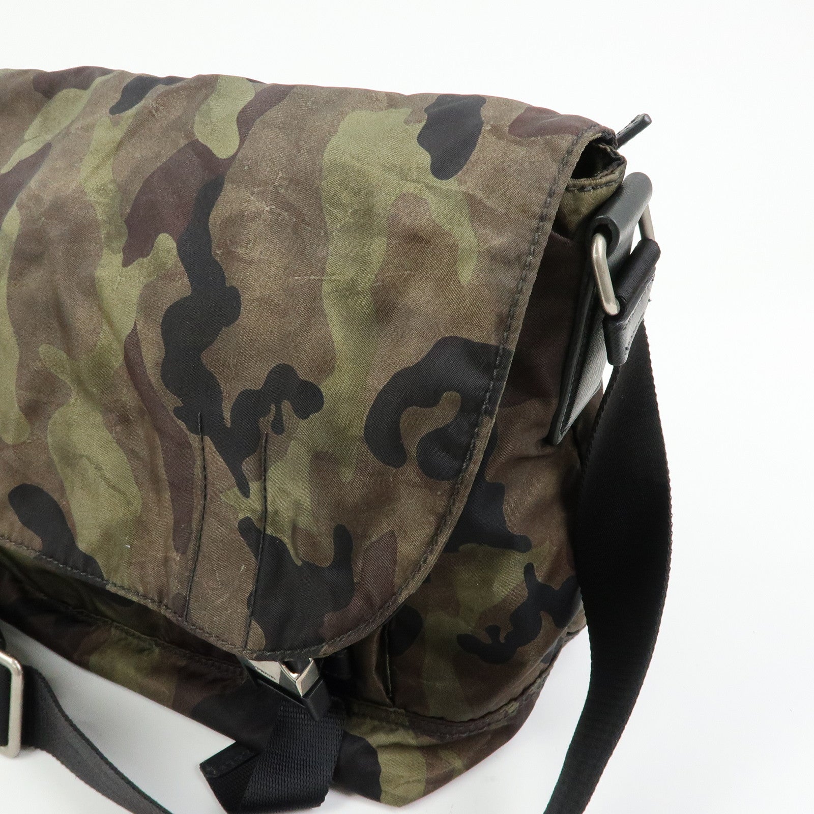 PRADA Triangle Logo Camouflage Nylon Saffiano Leather Shoulder Bag