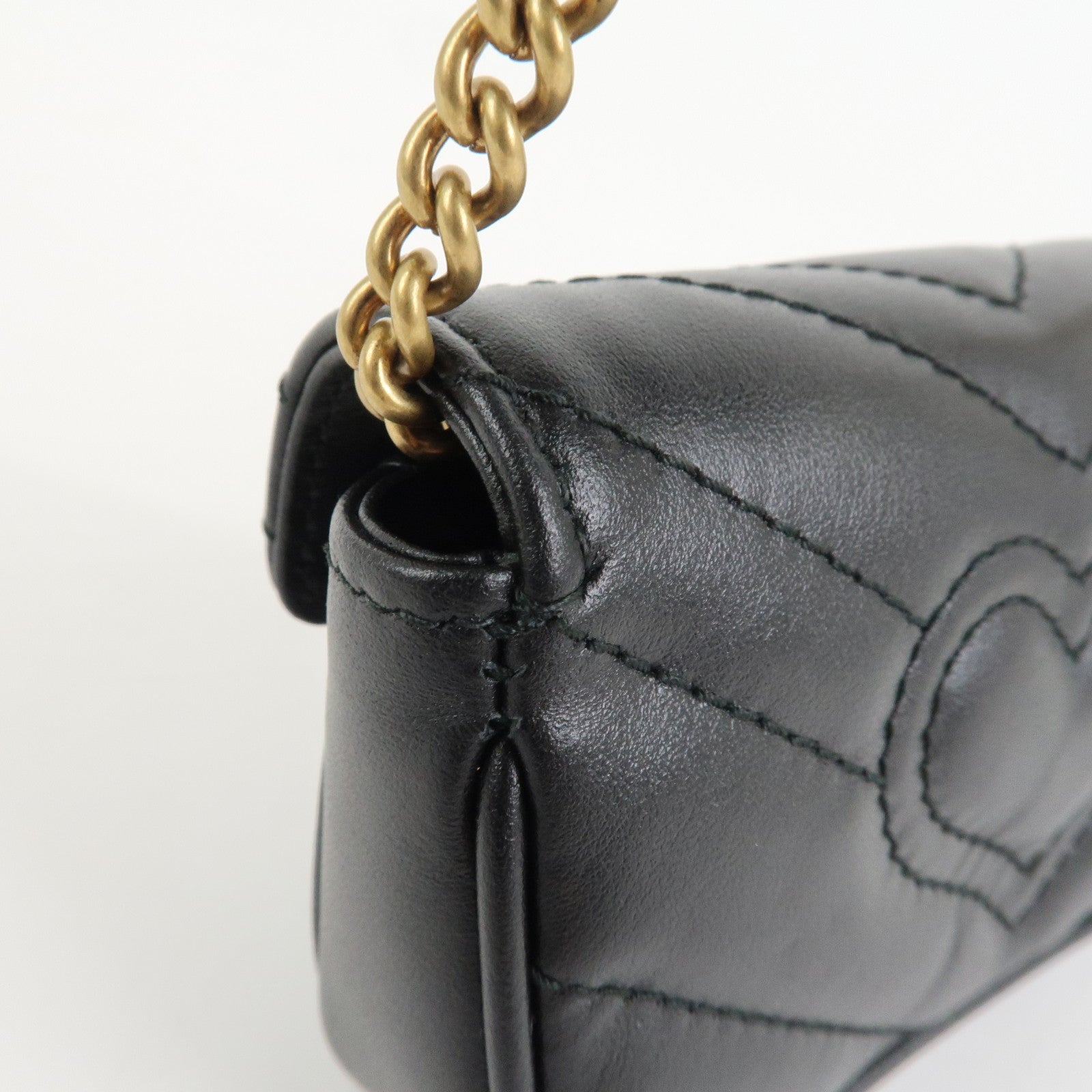 GUCCI GG Marmont Leather Chain Hand Bag Black 575161