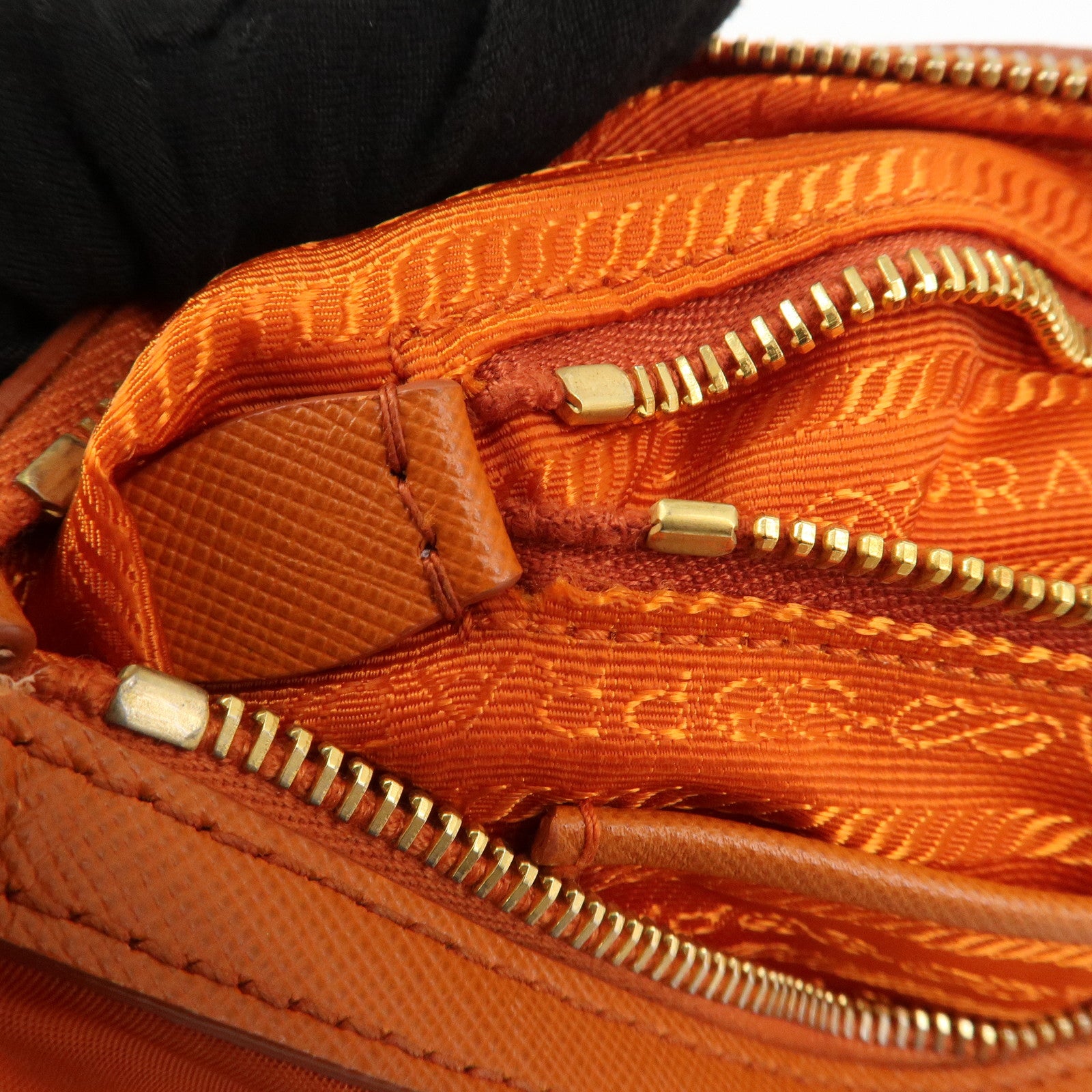 PRADA Triangle Logo Nylon Leather 2Way Shoulder Bag Orange Used