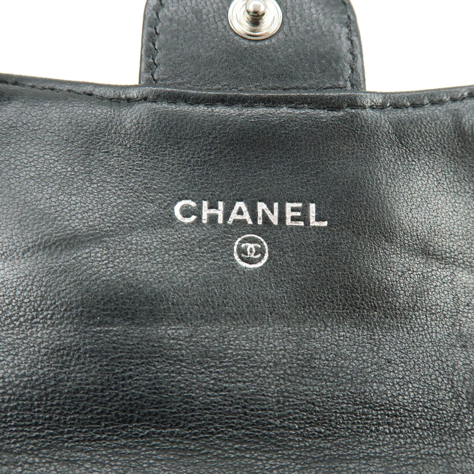CHANEL Matelasse Lamb Skin Card Case Coin Case Black AP0214