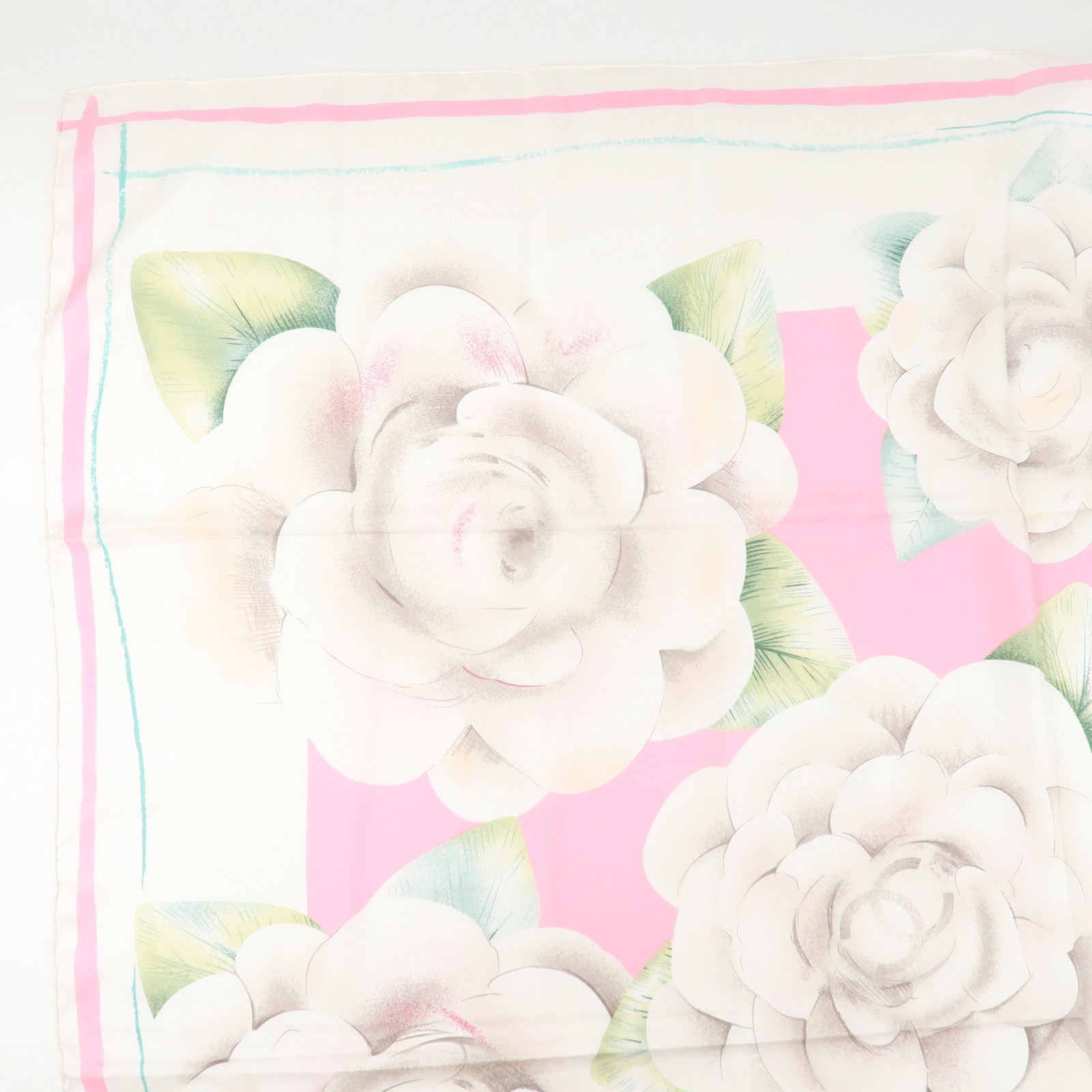 CHANEL COCO Mark Silk 100 % Scarf Pink White Used