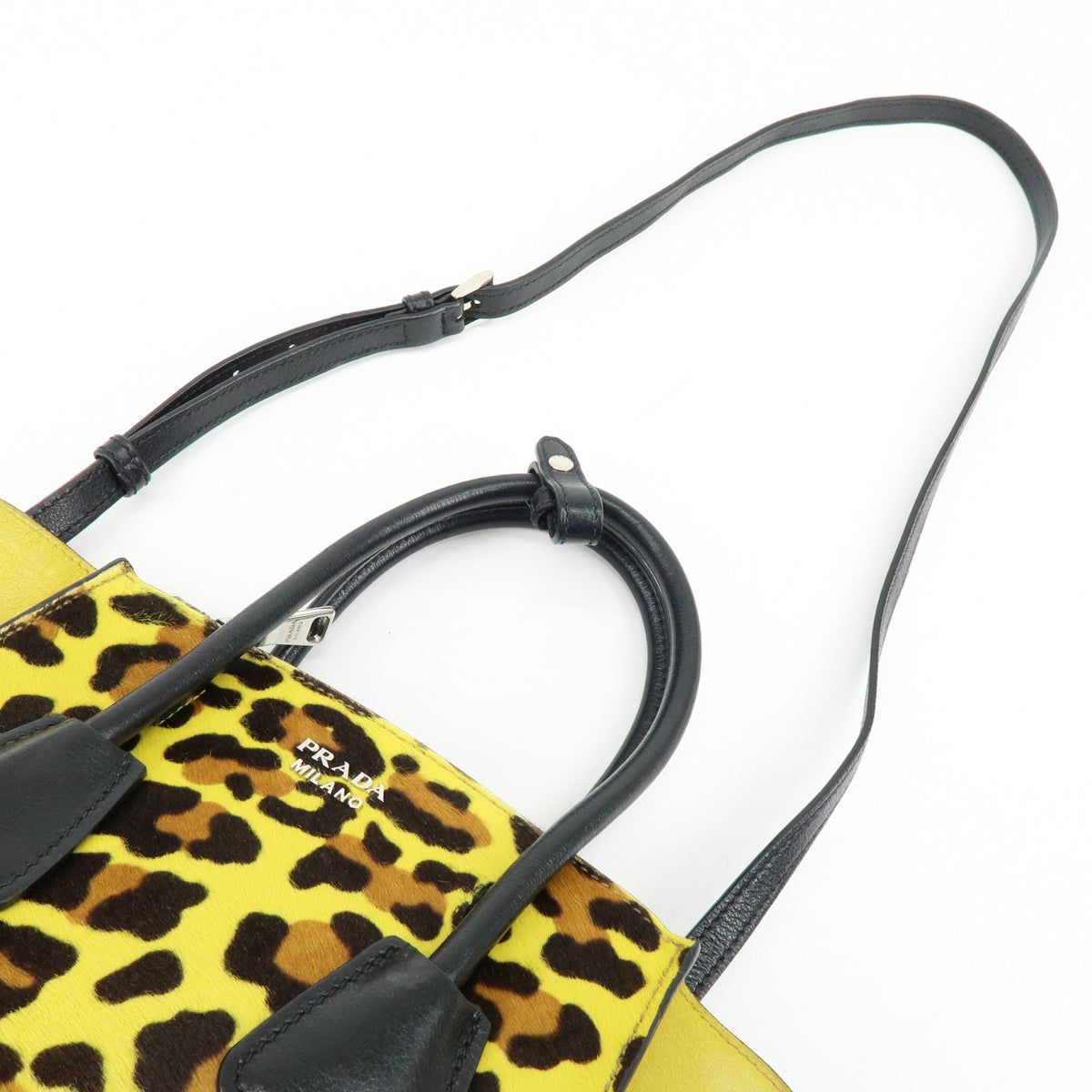 PRADA Triangle Logo Pony Leather 2Way Bag Hand Bag Shoulder Bag