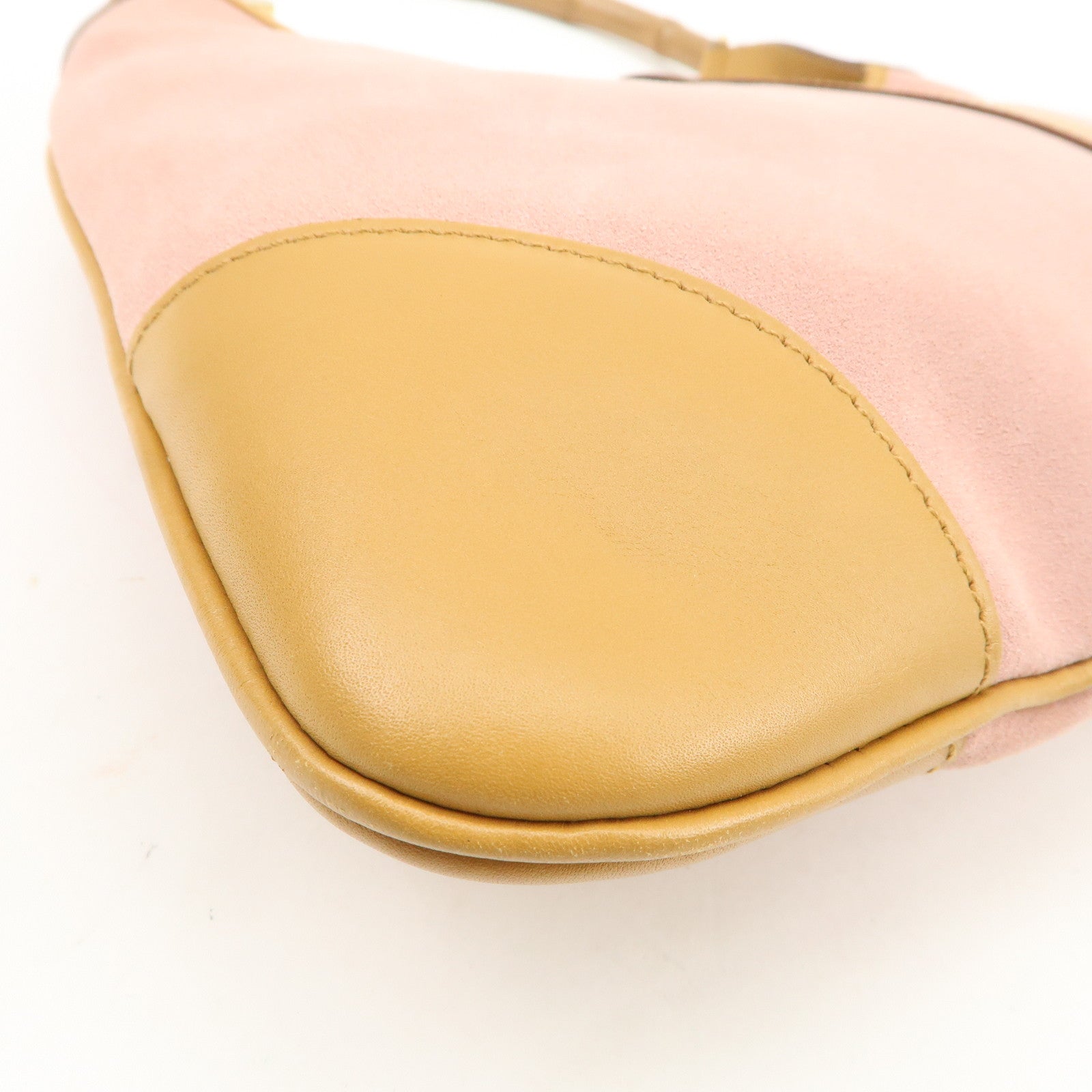 GUCCI Bamboo Kandinsky Suede Shoulder Bag Pink Beige 001.4060