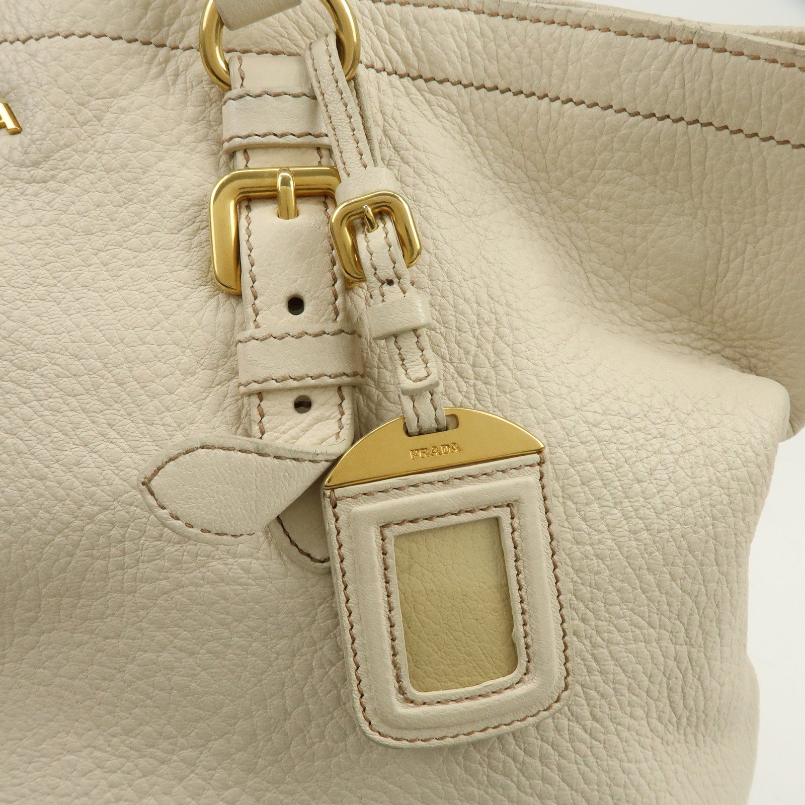 PRADA Logo Leather 2Way Bag Hand Bag Shoulder Bag Ivory