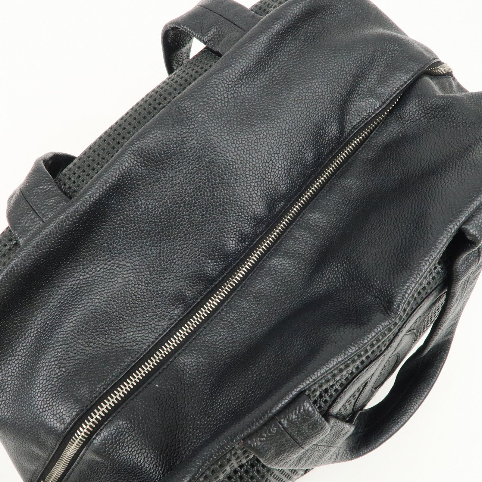 CHANEL COCO Mark Caviarskin Punching Boston Bag Black Used