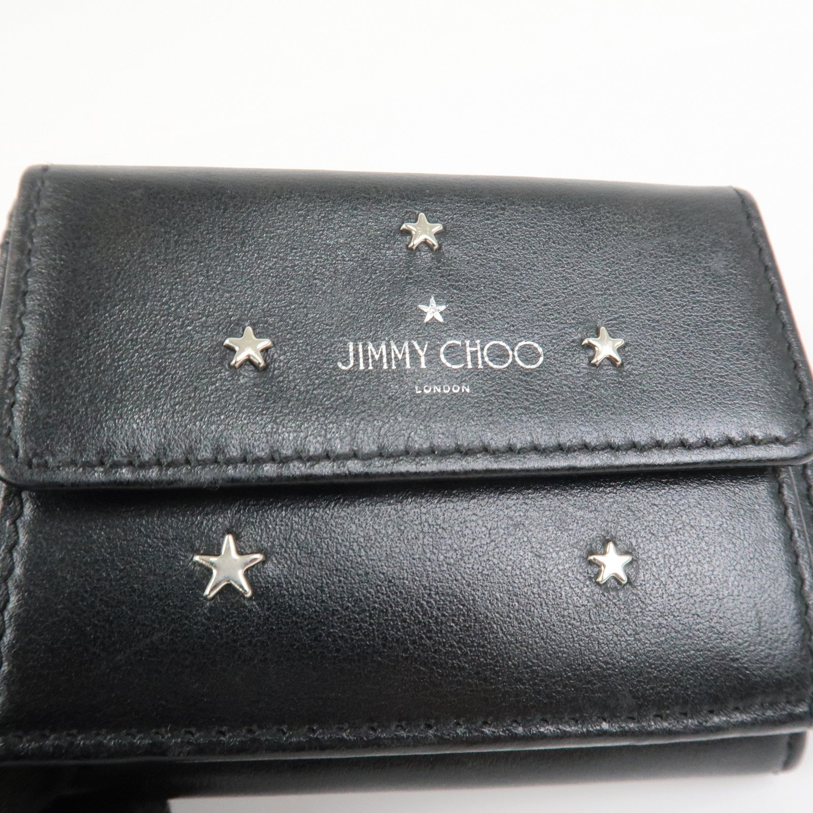 JIMMY CHOO Studs Leather Tri-Fold Compact Wallet Black
