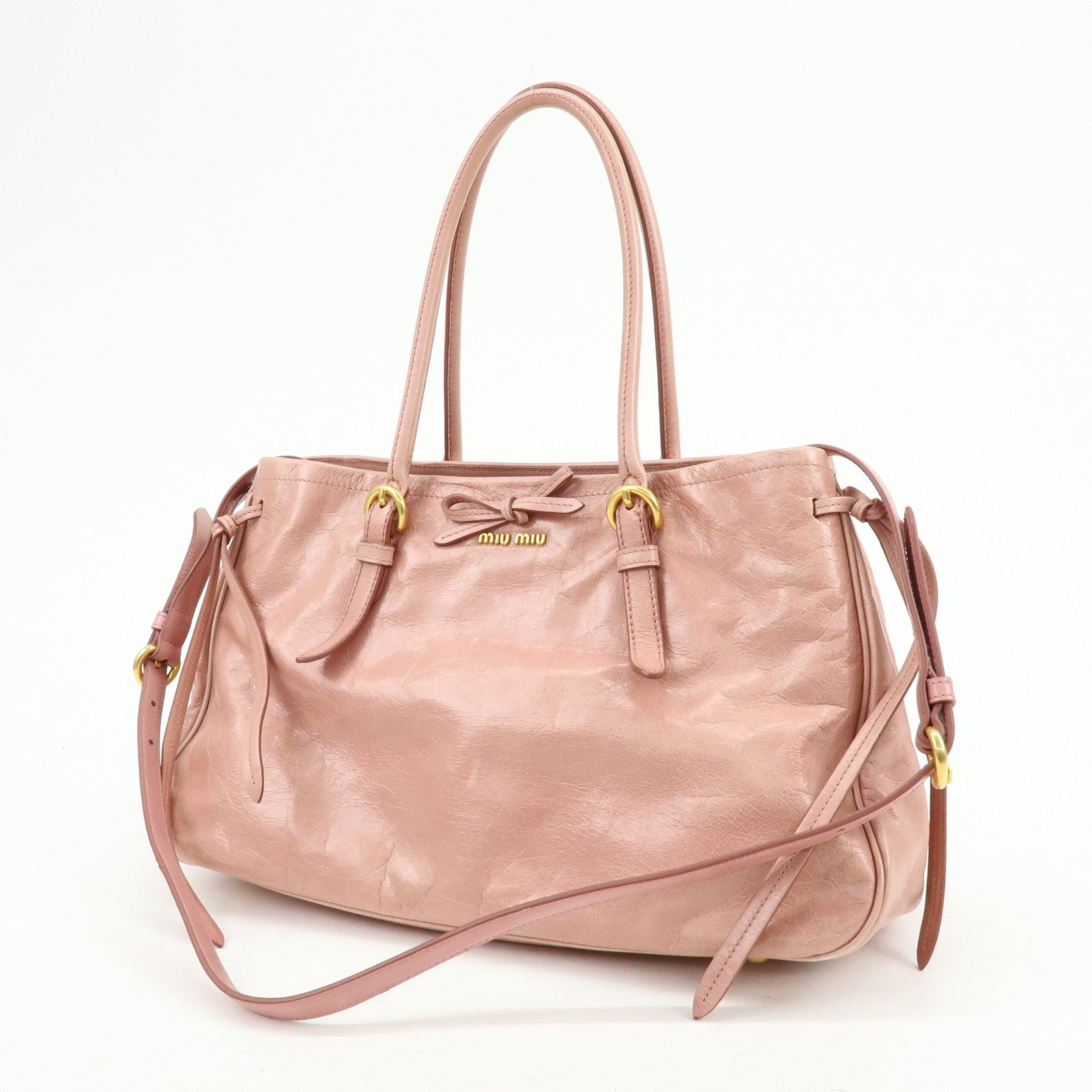 MIU MIU Leather Ribbon 2Way Bag Hand Bag Shoulder Bag Pink