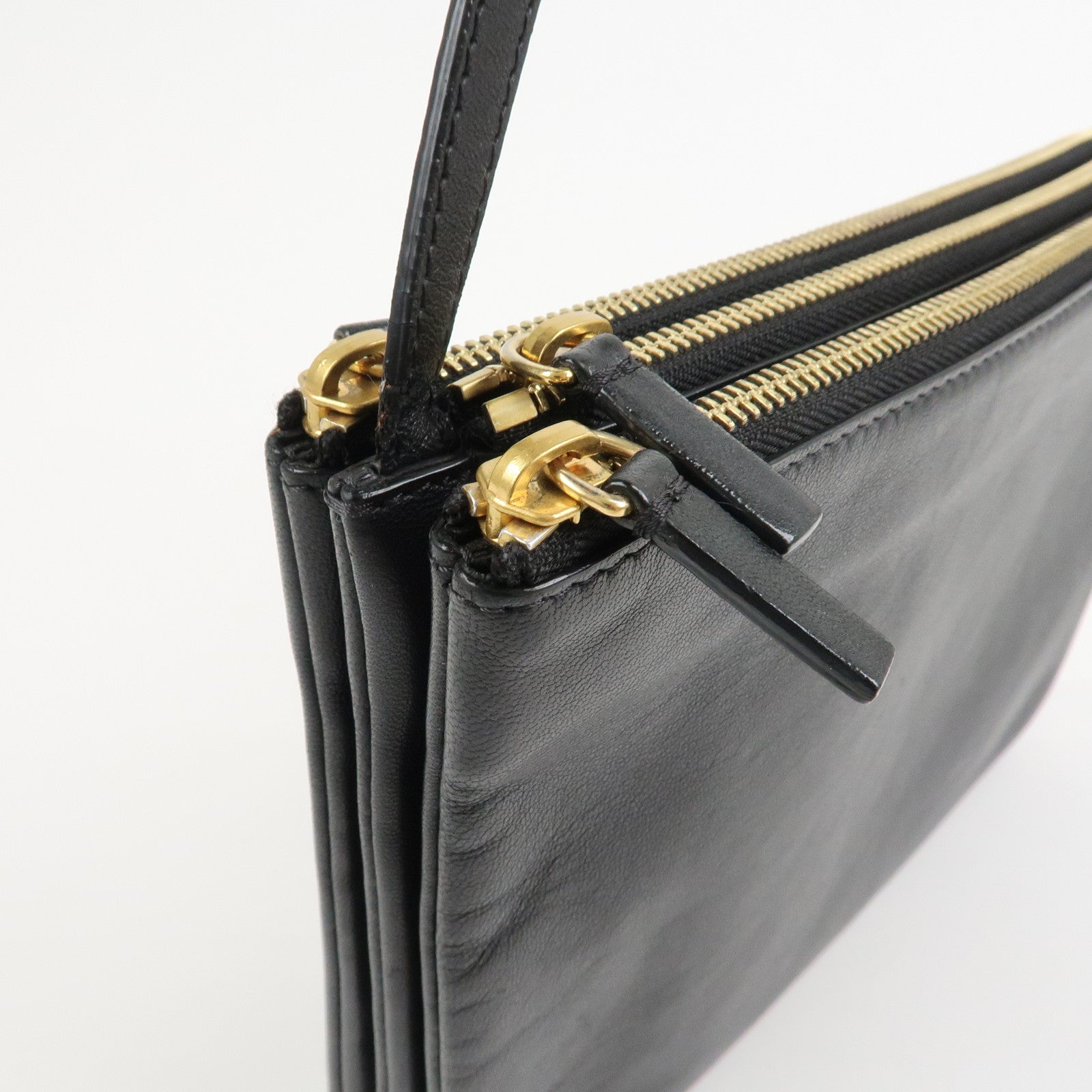 CELINE Calf Skin Trio Bag Shoulder Bag Crossbody Bag Black