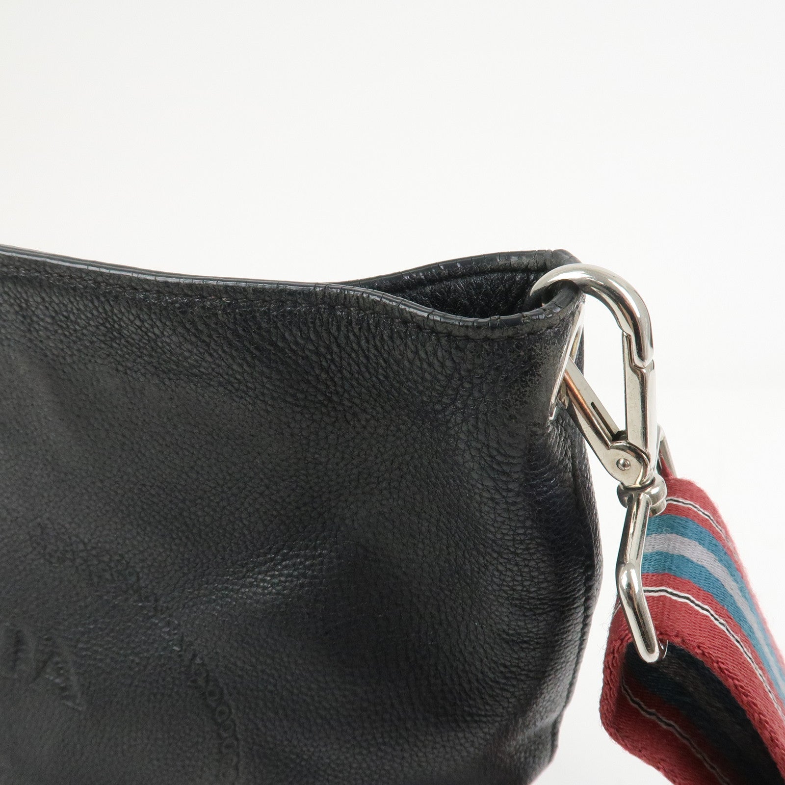 PRADA Logo Calf Leather Shoulder Bag Bucket Bag Black 1BE057