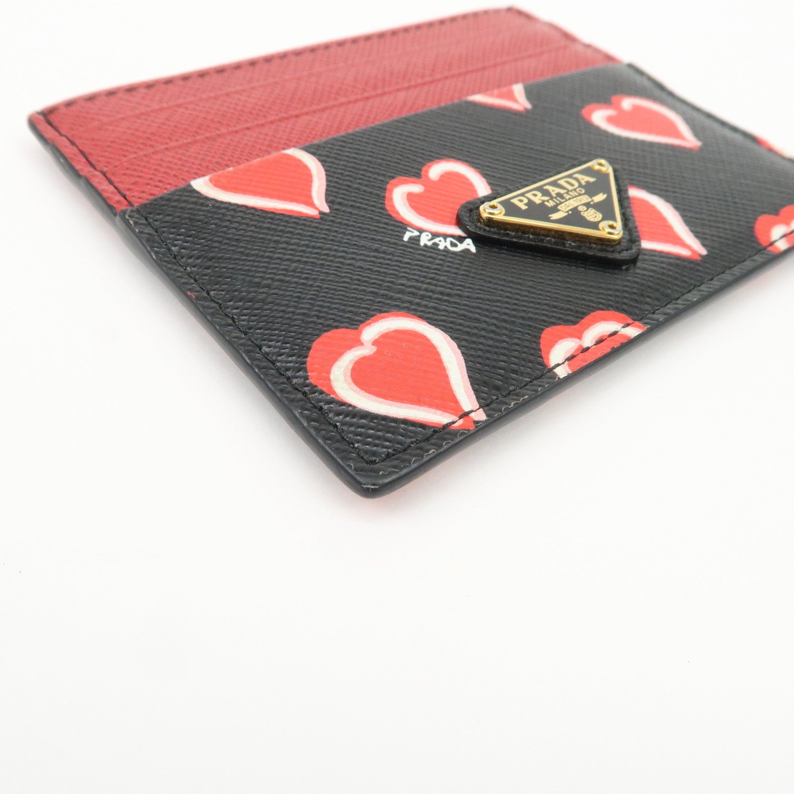 PRADA Saffiano Leather Heart Card Case Black Red White 1MC025