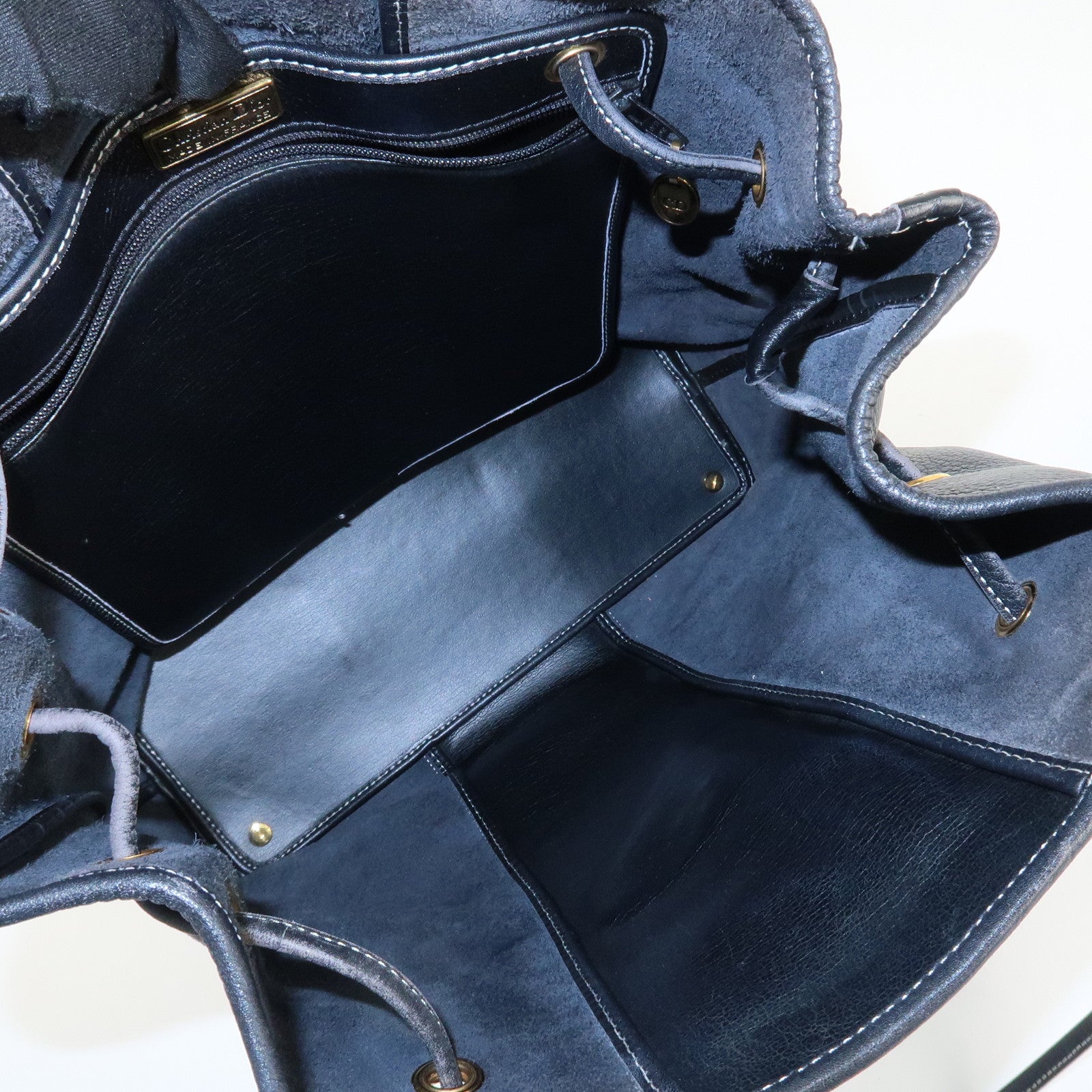 Christian Dior Leather CD Logo Drawstring Shoulder Bag Black Used