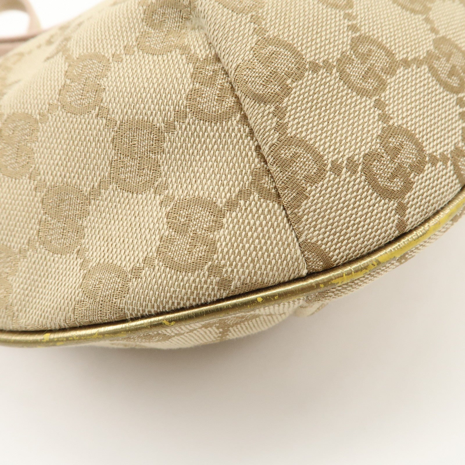 GUCCI GG Canvas Patent Leather Shoulder Bag Beige Gold 181092 Used