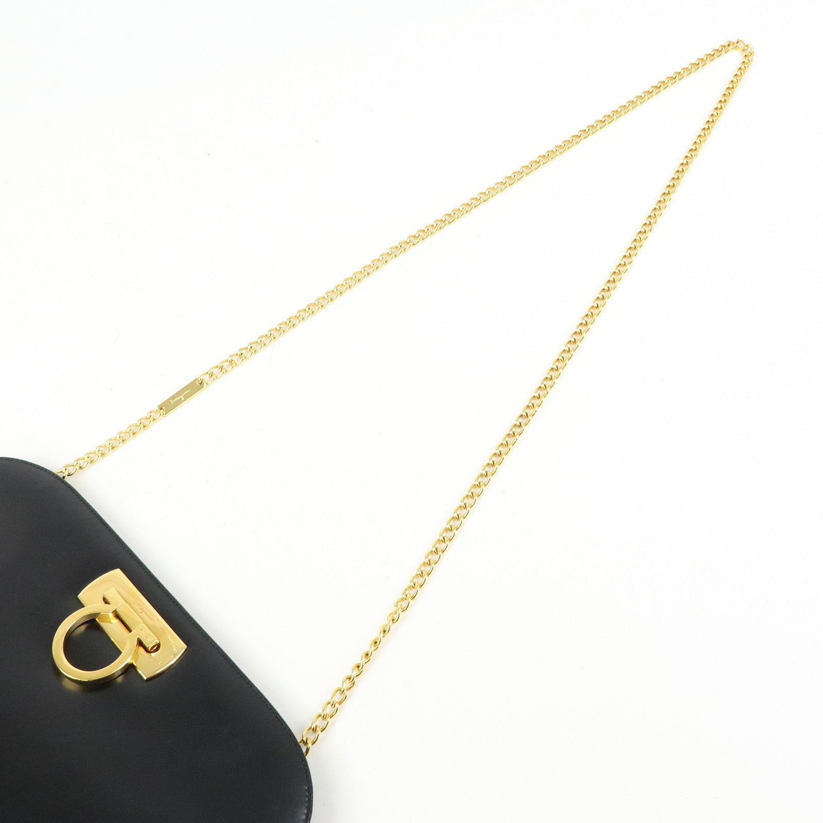 Ferragamo Gancini Leather 2Way Bag Clutch Bag Shoulder Bag Black