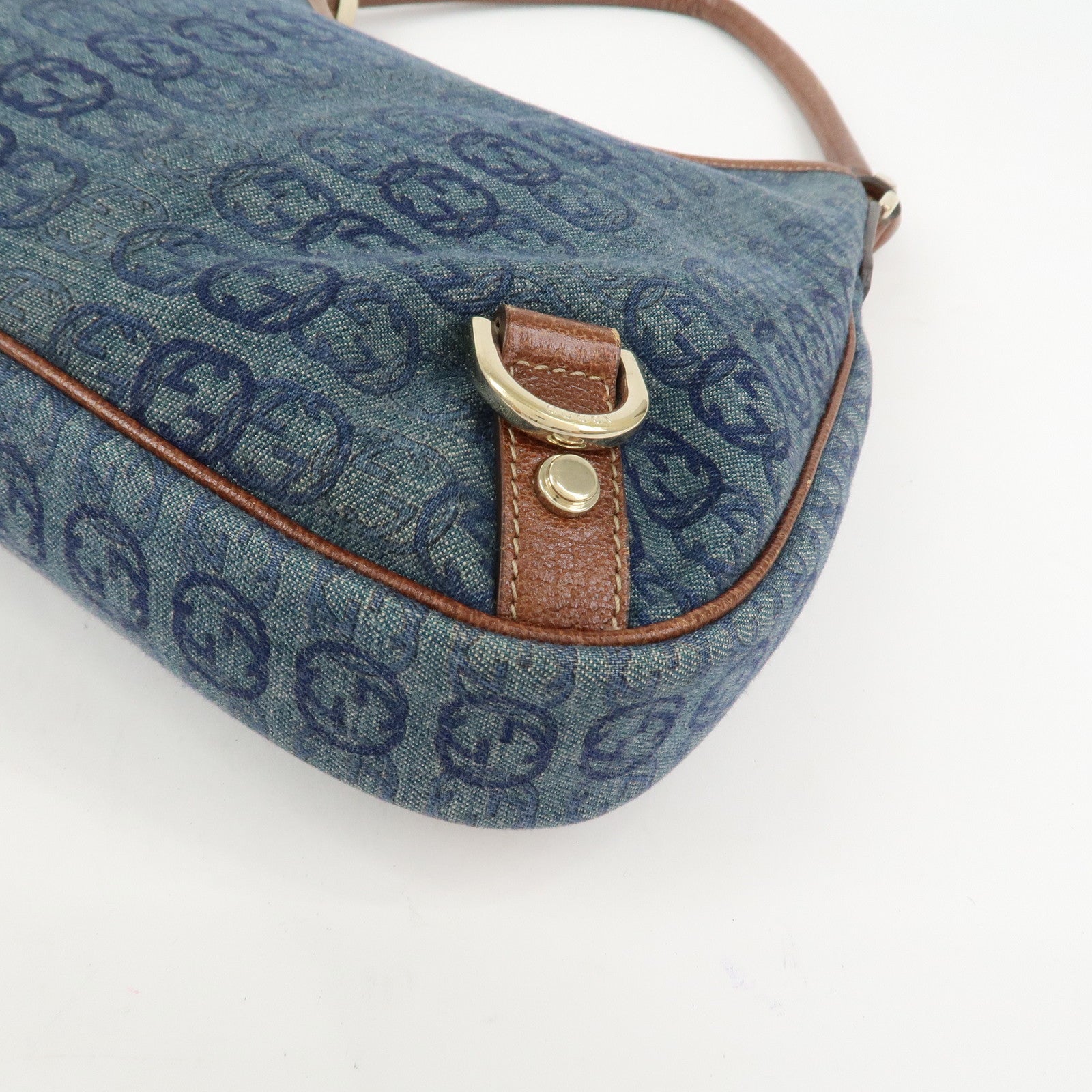 GUCCI Abbey GG Denim Canvas Leather Shoulder Bag Hand Bag 130738