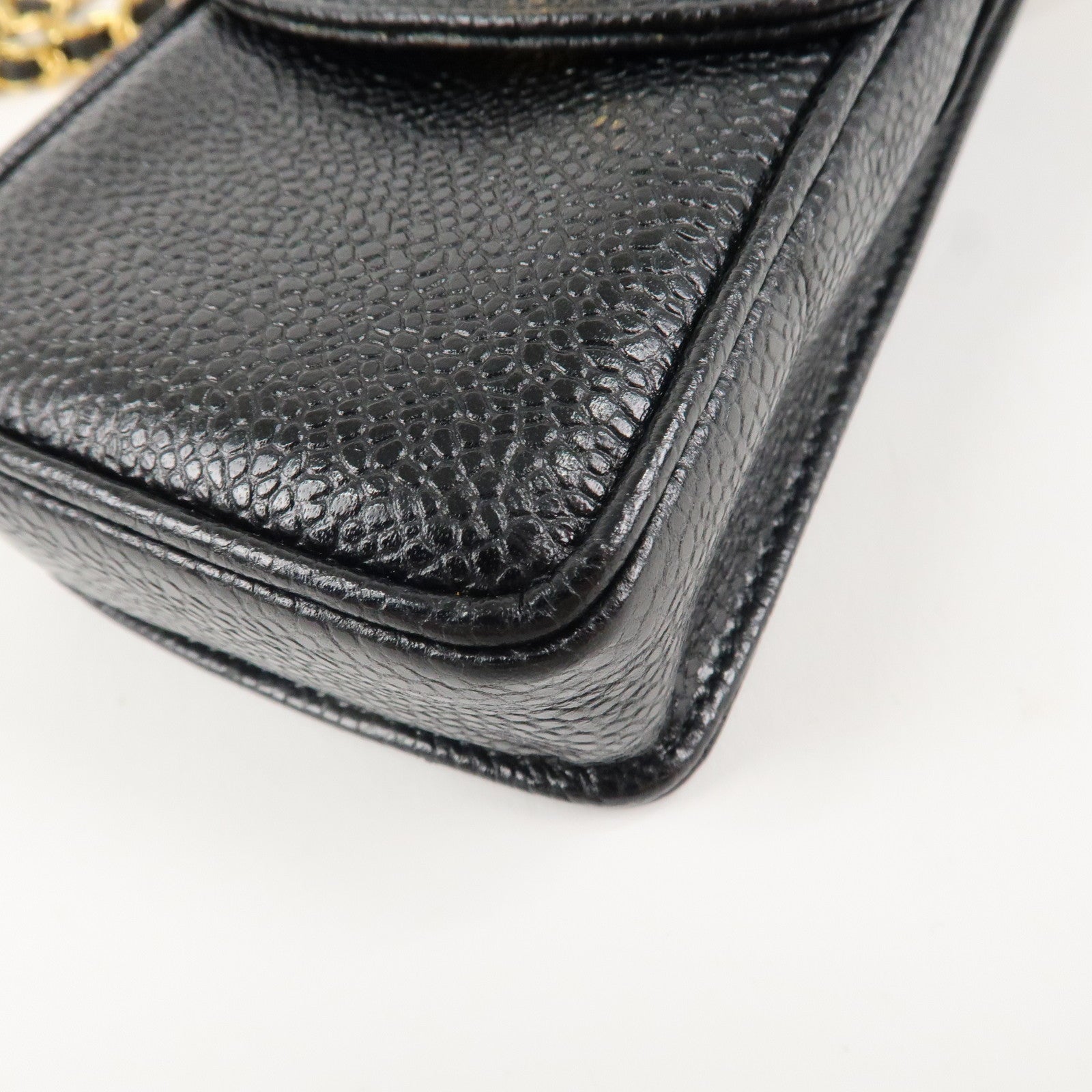 CHANEL COCO Mark Leather Chain Phone Shoulder Black Gold HDW3513453 Used