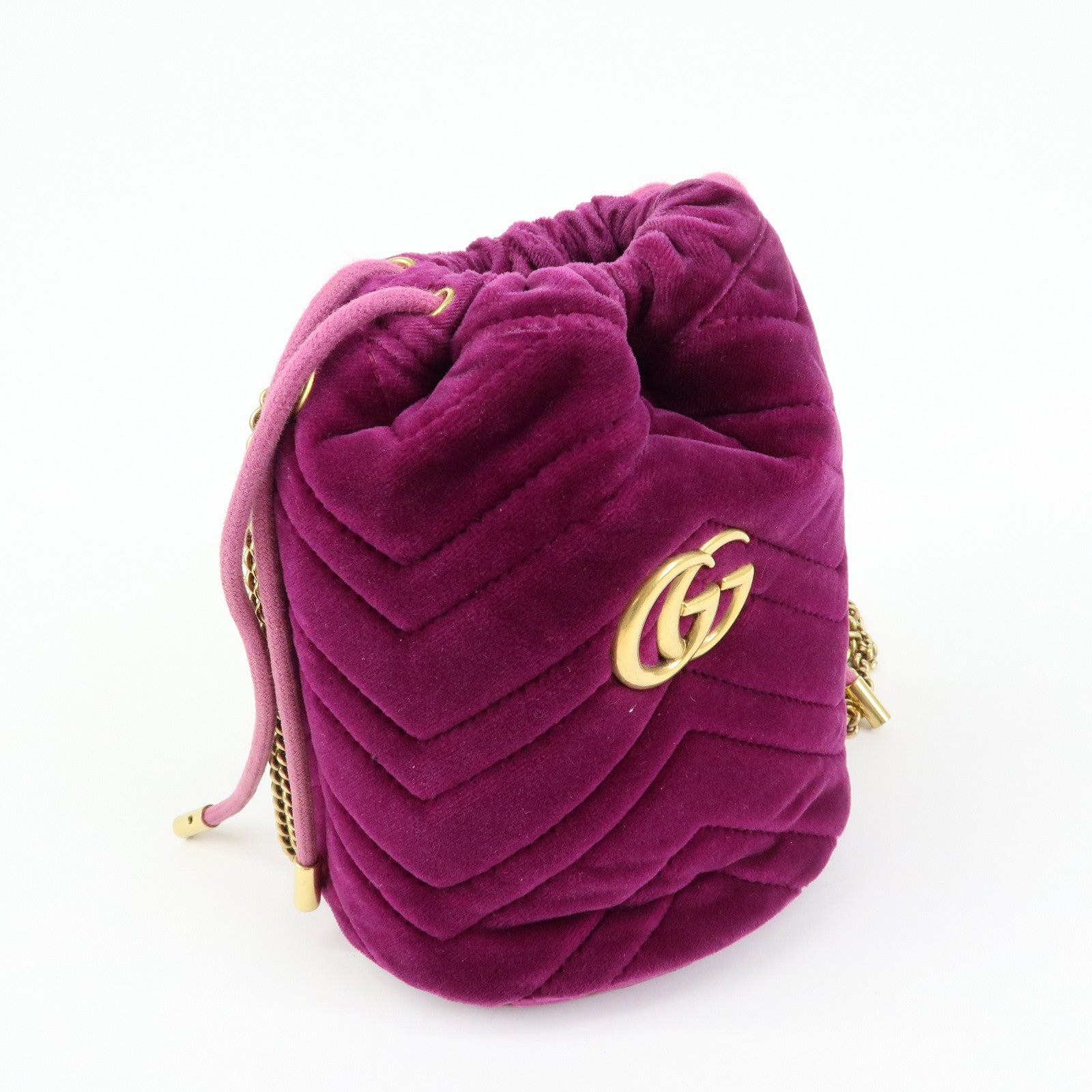 GUCCI GG Marmont Velvet Leather Small Bucket Chain Bag 575163