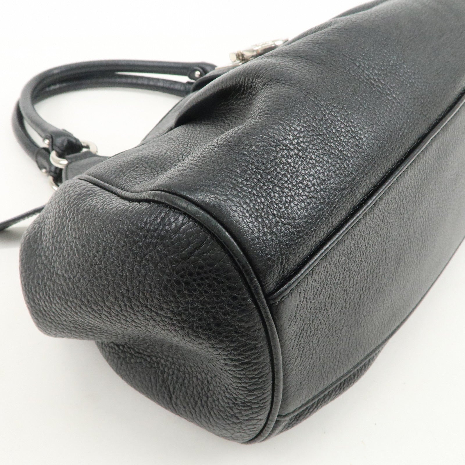 Ferragamo Gancini Leather Hand Bag Shoulder Bag Black Silver