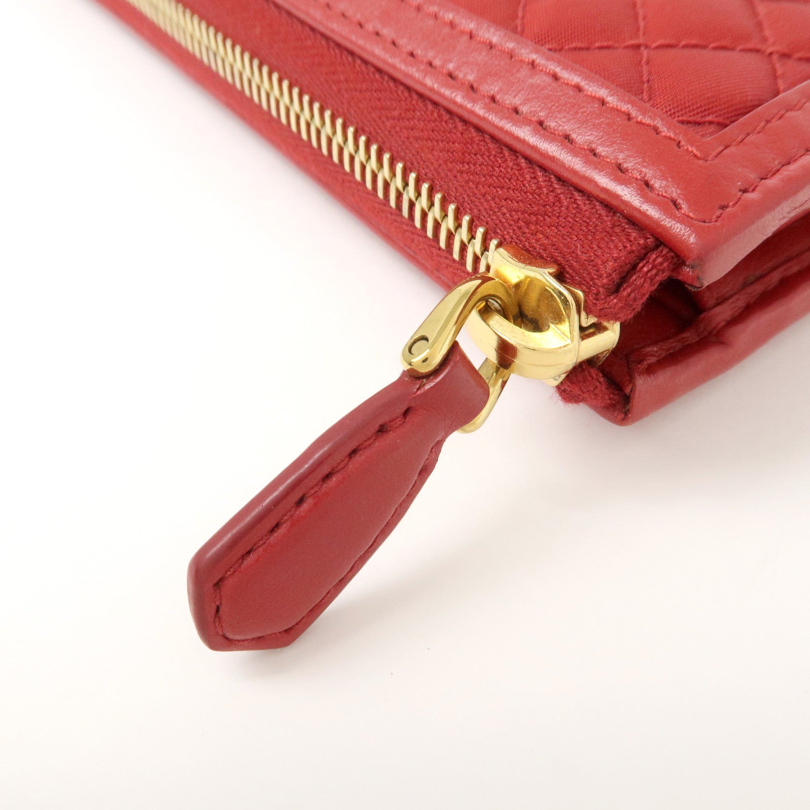 PRADA Nylon Leather L Fastener Zippy Long Wallet Red 1ML183