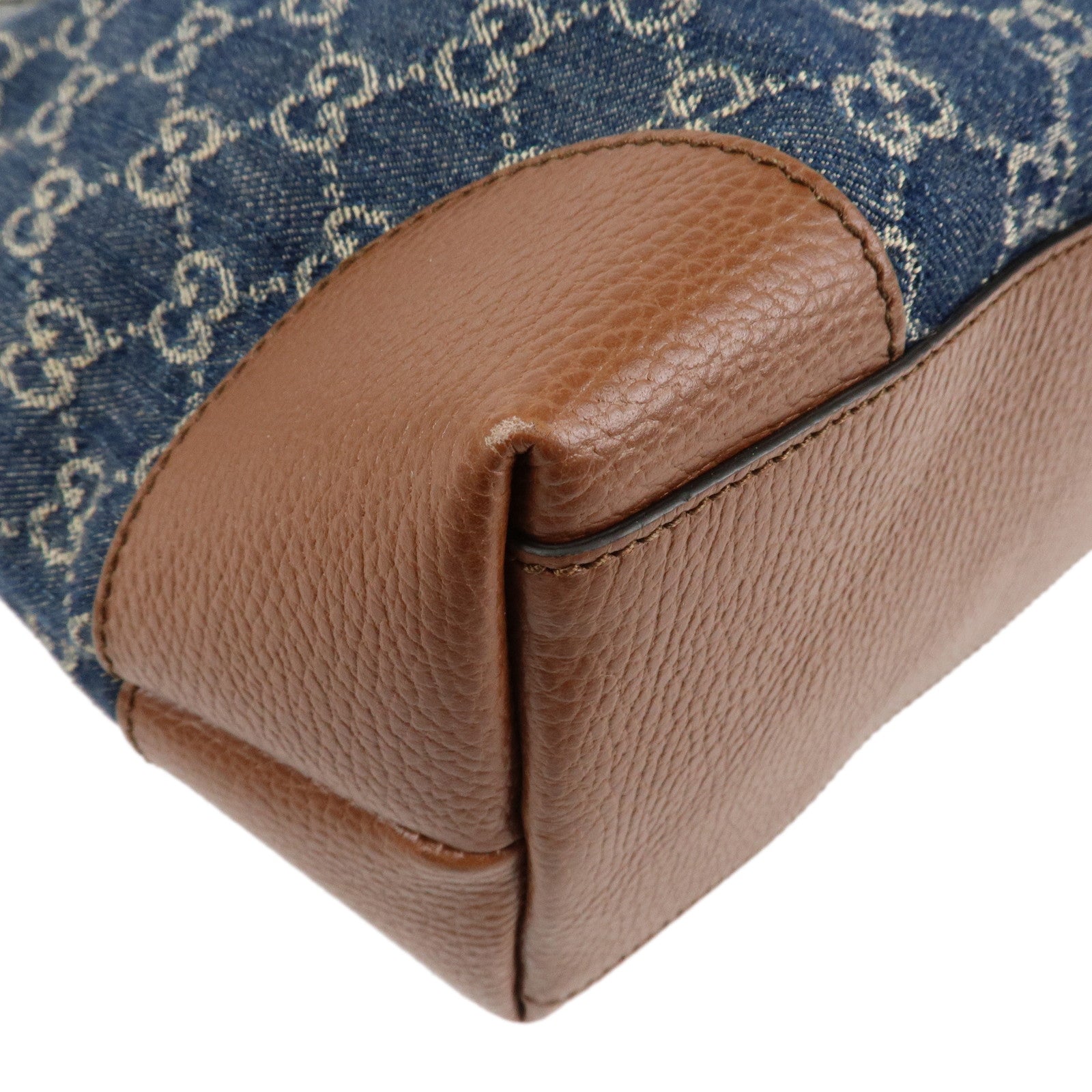 GUCCI Ophidia GG Denim Leather Tote Bag Blue Brown 631685 Used