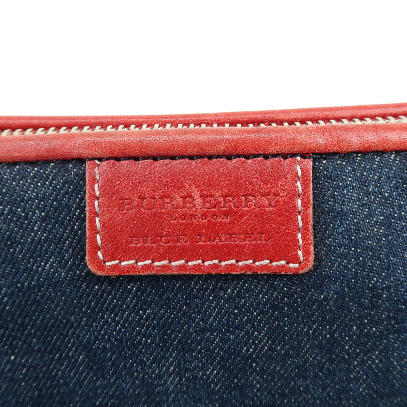 BURBERRY Blue Label Denim Leather 2Way Shoulder Hand Bag Blue Red
