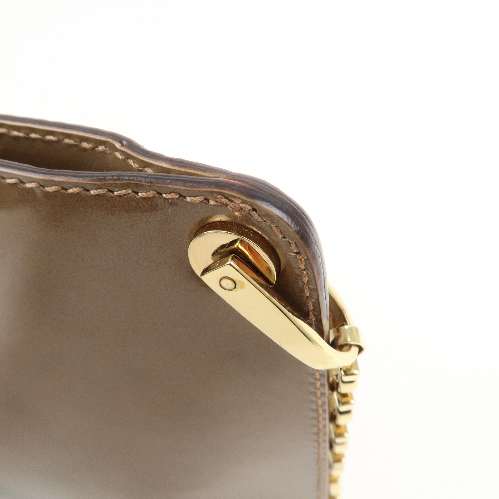 Ferragamo Gancini Patent Leather Chain Shoulder Bag Beige Gold HDW