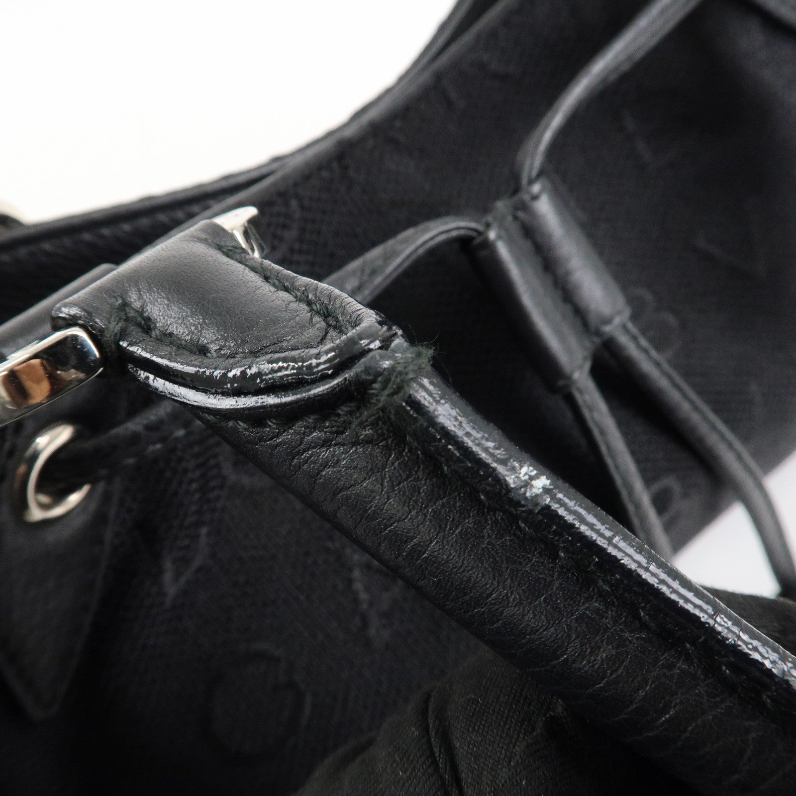 BVLGARI Logo Mania Leather Canvas Tote bag Hand Bag Black Used