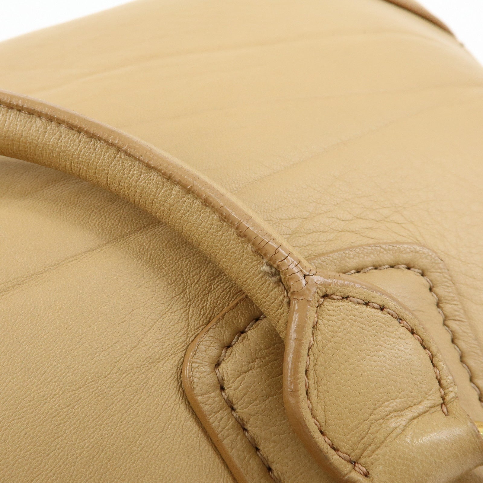 MIU MIU Logo Leather Hand Bag Boston Bag Beige
