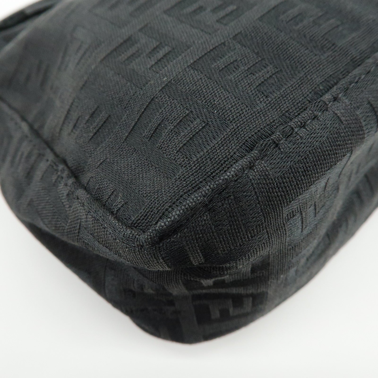 FENDI Zucchino Canvas Leather Hand Bag Pouch Black 8N0001
