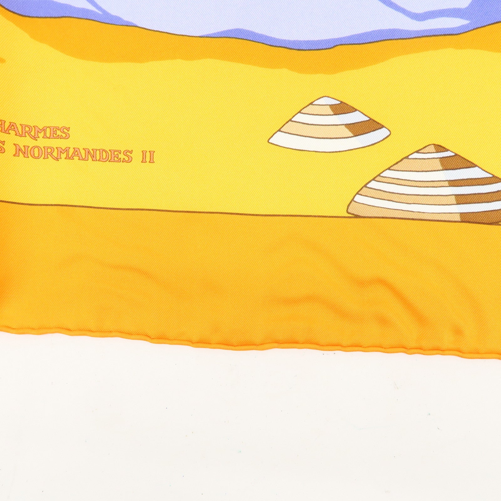 HERMES Carre 90 Silk 100% DES PLAGES NORMANDES2 Scarf Orange